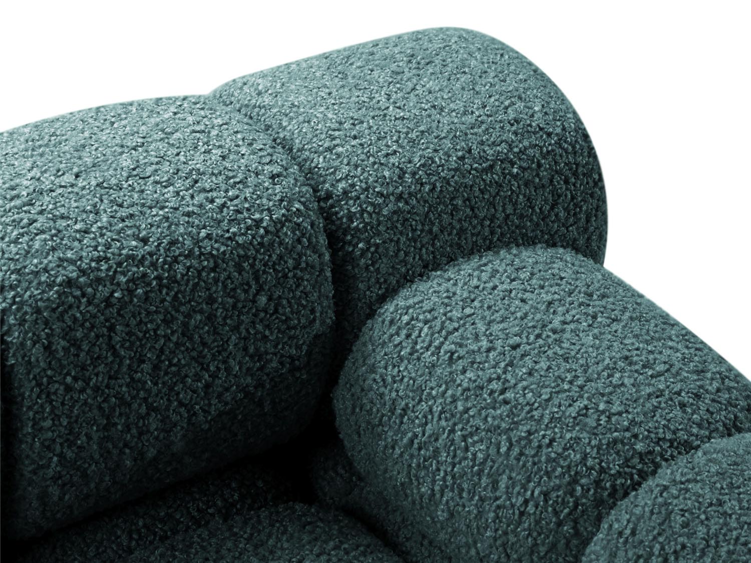 Elegantes, modulares 4-Sitzer Sofa Bellis Boucle in Petrol, linksseitig, vereint zeitgenössisches Design mit hohem Sitzkomfort.