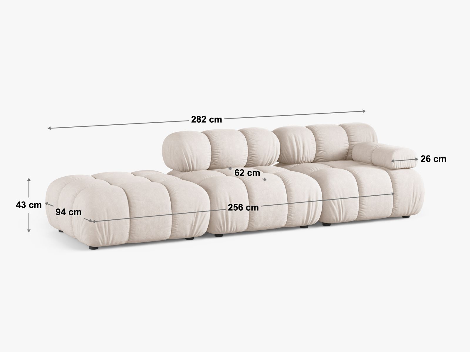 Modulares 4-Sitzer Sofa Bellis in tiefem Flaschengrün, perfekt für moderne Wohnkonzepte, angeboten von Micadoni.