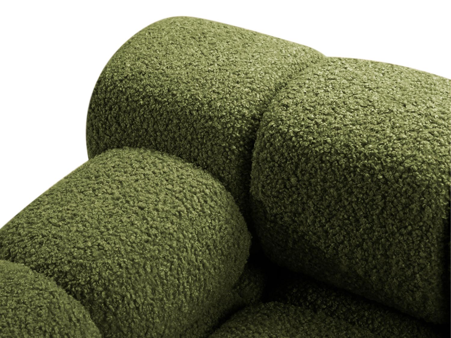 Elegantes Bellis Boucle Sofa in sanftem Grün, 4-Sitzer, rechte Variante, ideal für stilvolle Wohnräume und entspannte Gemütlichkeit.