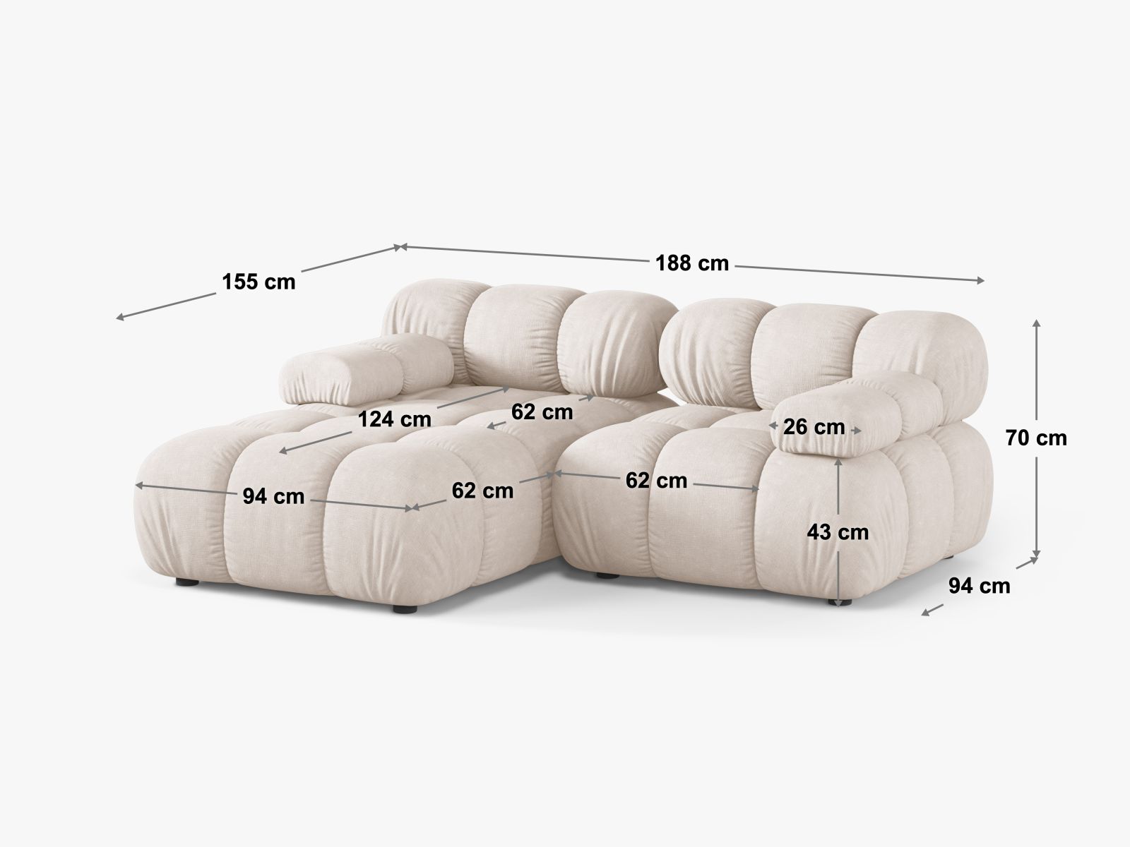 Modulares 3-Sitzer Ecksofa Bellis in tiefem Flaschengrün, perfekt für moderne Wohnkonzepte, erhältlich bei Micadoni.
