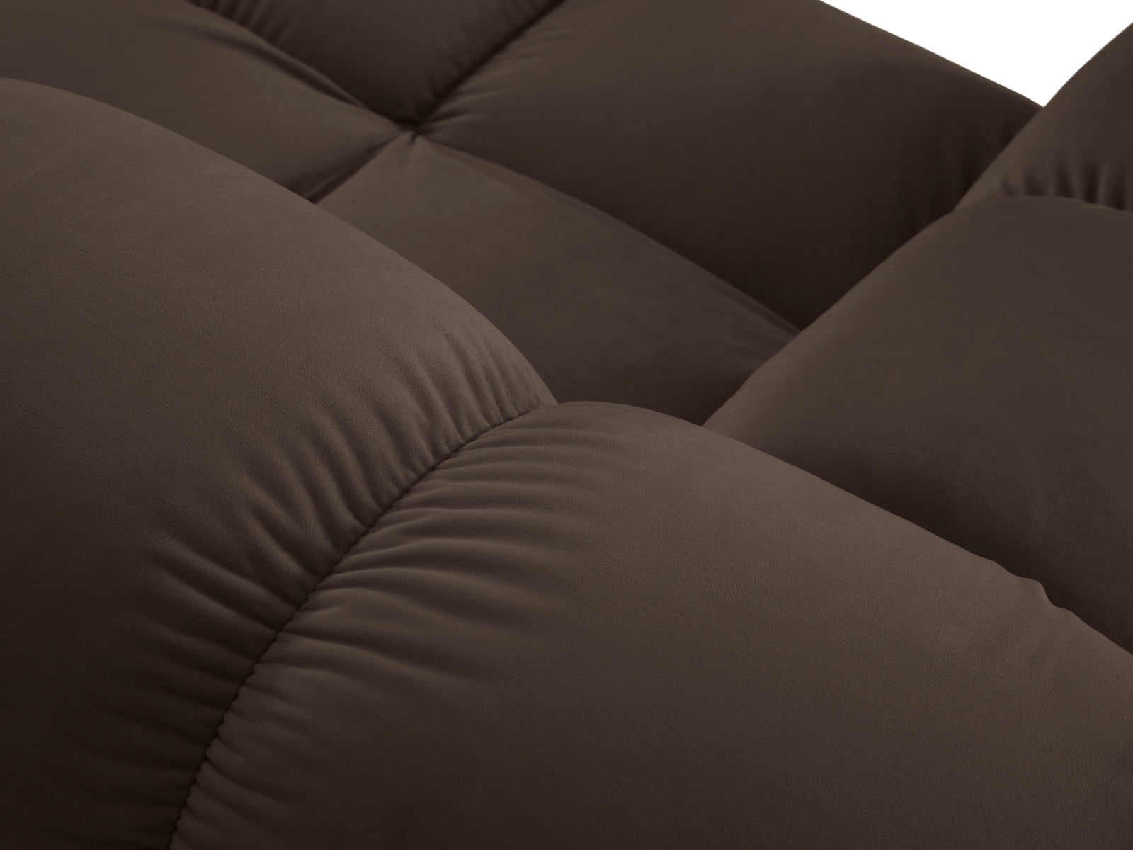 Modulares 3-Sitzer Ecksofa Bellis in weichem Velours, linksseitig, perfekt für moderne Wohnkonzepte und gemütliche Atmosphäre.