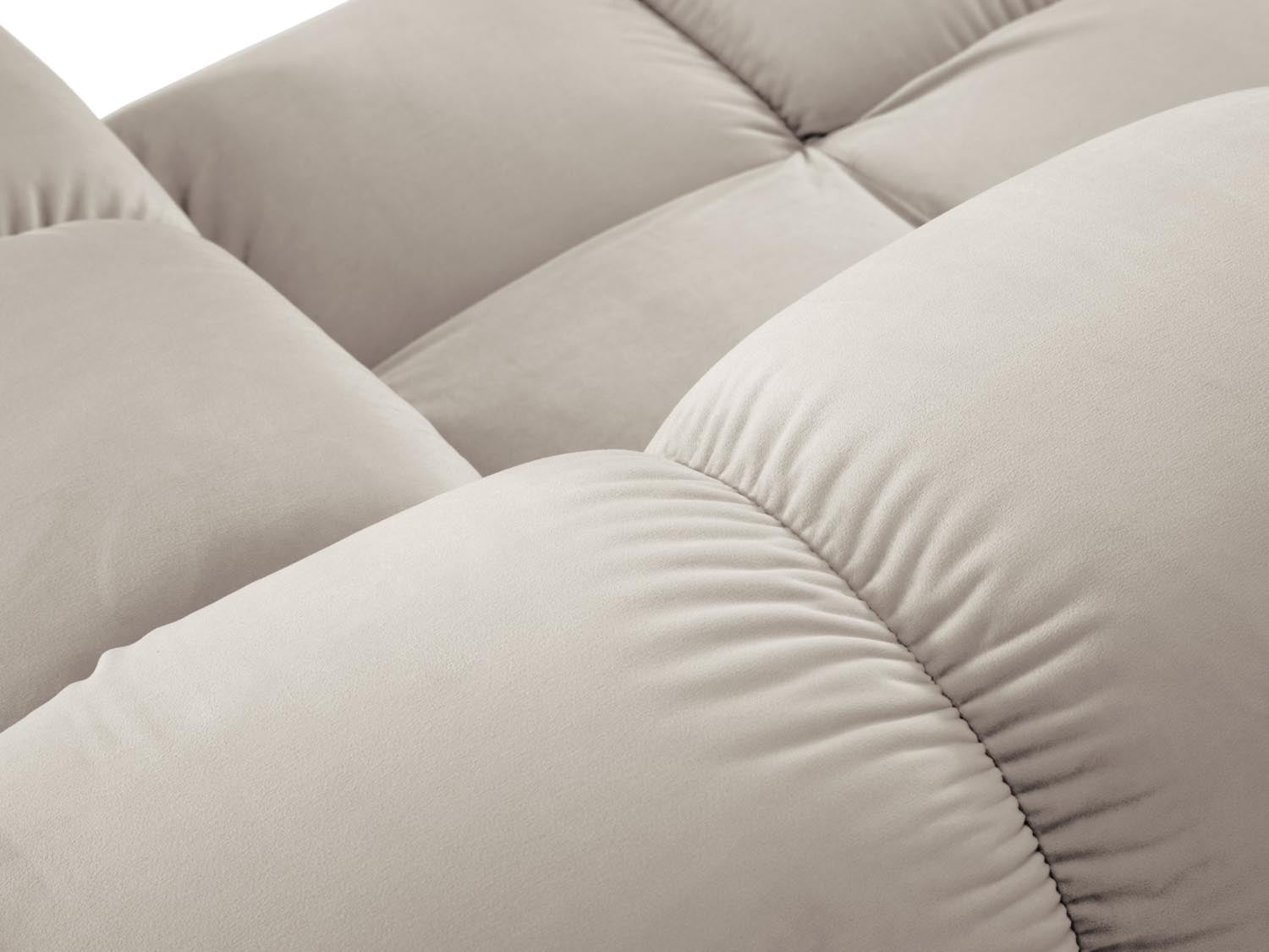 Modulares Bellis Velour Ecksofa links, 7-Sitzer in luxuriösem Dunkelbeige, 282 cm, perfekt für gemütliche Zusammenkünfte und modernes Wohndesign.