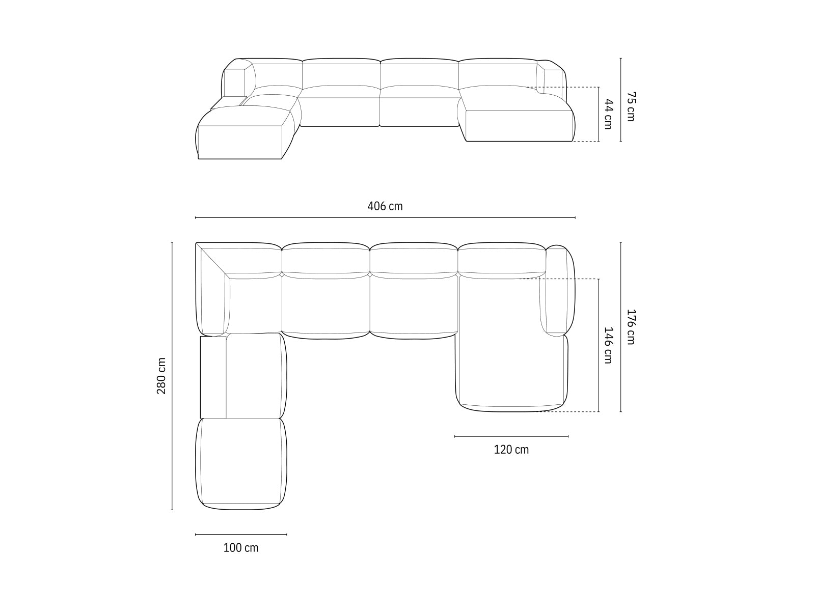 Modernes, flexibles 5-Sitzer Ecksofa Martina in stilvollem Design, perfekt für gemütliche Abende und kreative Raumgestaltungen.
