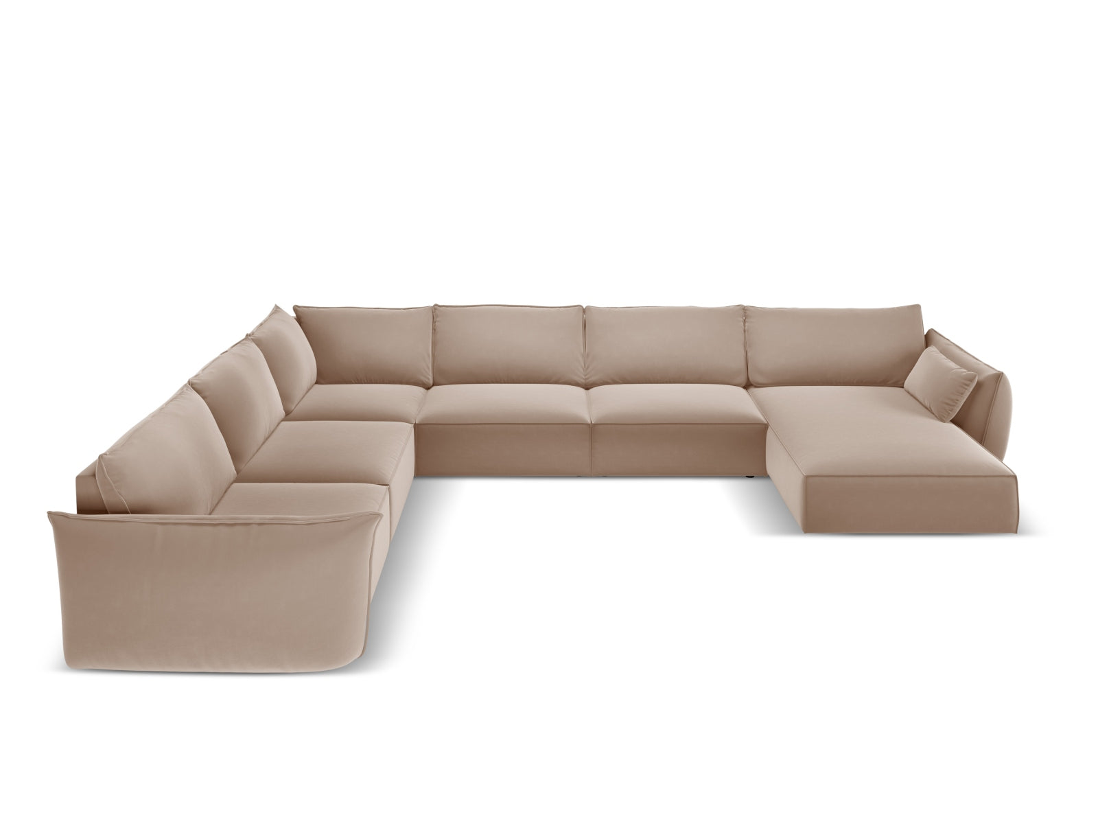 Kaelle Velour Panoramic Ecksofa links 8 Sitzer in Beige-Bluvel präsentiert im Onlineshop von KAQTU Design AG. Ecksofa links ist von Micadoni