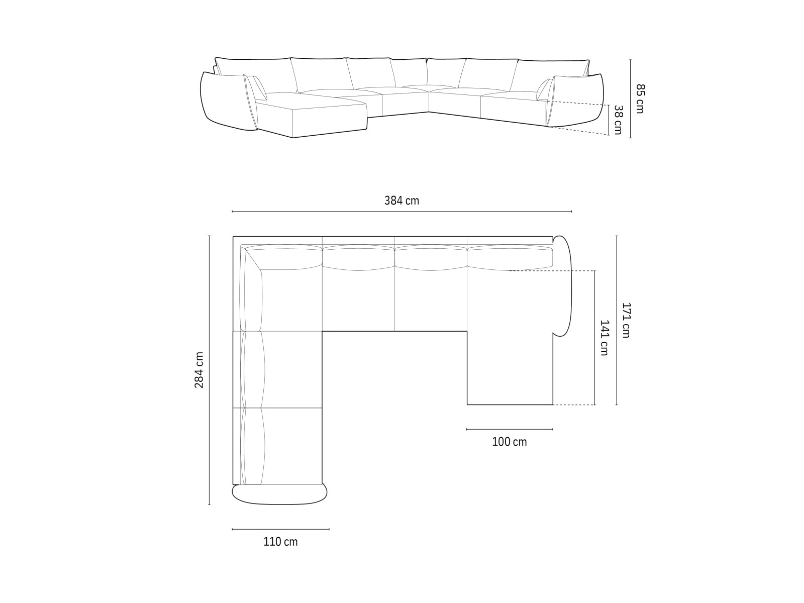 Stilvolles Kaelle Velour Panoramic Ecksofa links für 8 Personen in edlem Cappuccino-Bluvel, perfekt für gemütliche Zusammenkünfte.