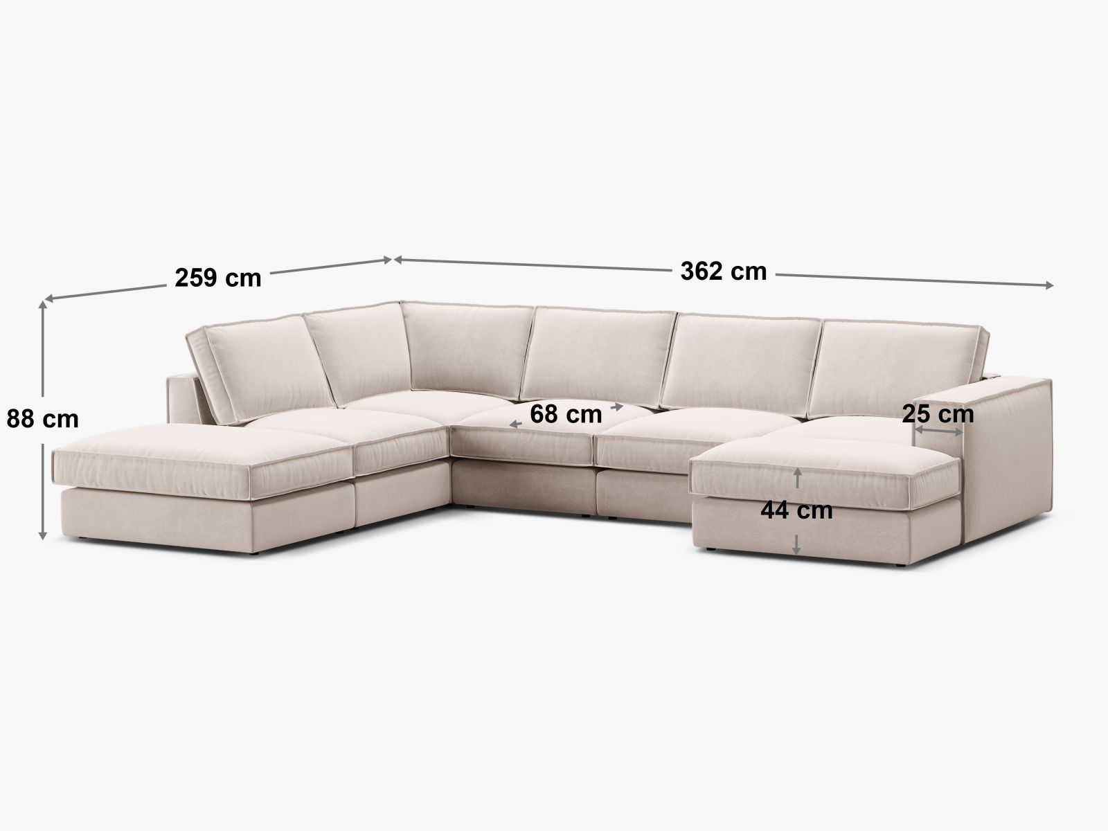 Beige 5-Sitzer Ecksofa Panoramic links von Micadoni, elegantes Möbelstück mit großzügigem Platzangebot für entspannte Stunden im Wohnzimmer.