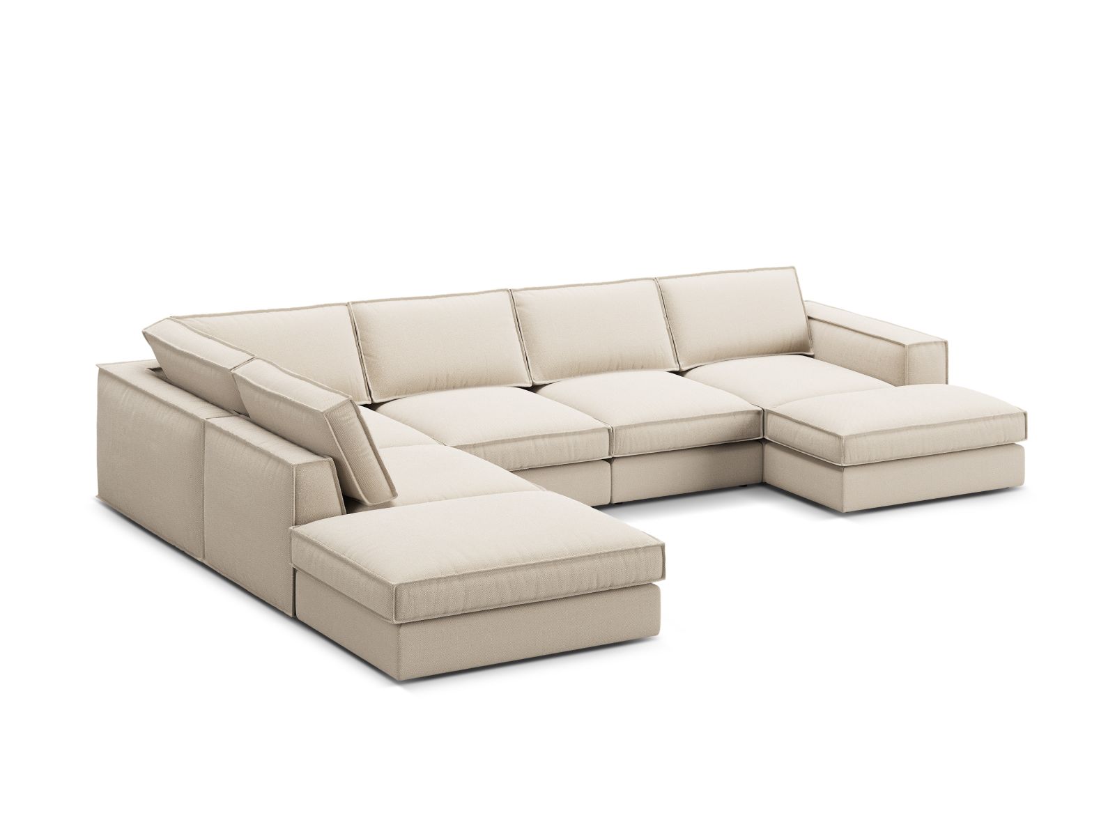 Beige 5-Sitzer Ecksofa Panoramic links von Micadoni, stilvolles Design mit viel Platz für gesellige Abende und Komfort im Wohnbereich.
