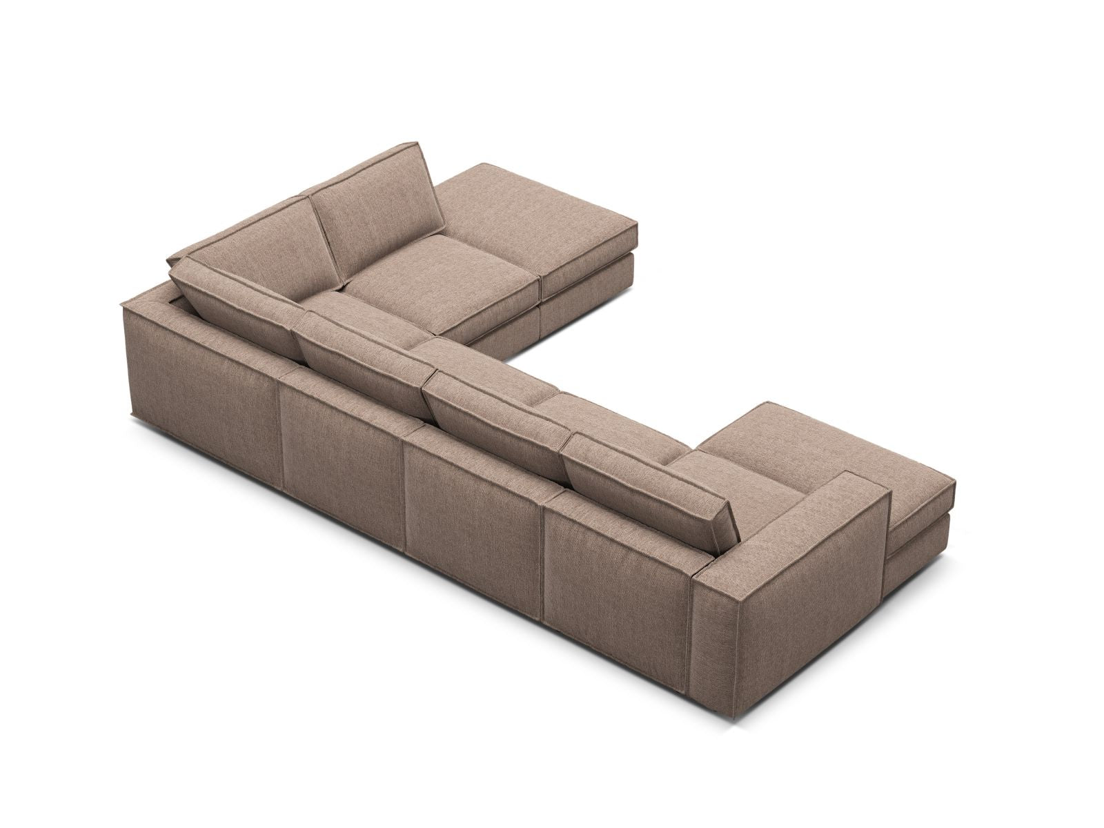 Stilvolles 5-Sitzer Ecksofa Panoramic rechts in sanftem Braun, perfekt für entspannte Abende und modernes Wohndesign.