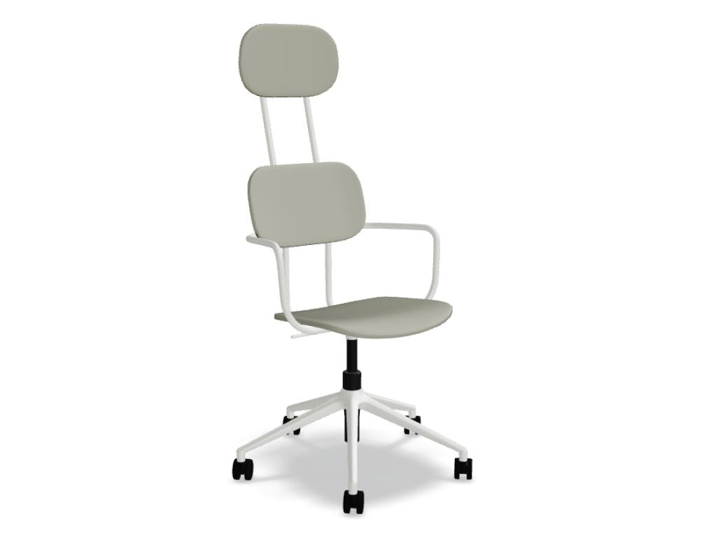 New School N2N08KF - gepolsterter Stuhl mit Kopfstütze und Höhenverstellung in Vanille präsentiert im Onlineshop von KAQTU Design AG. Dreh-Schalenstuhl mit Rollen ist von Mdd