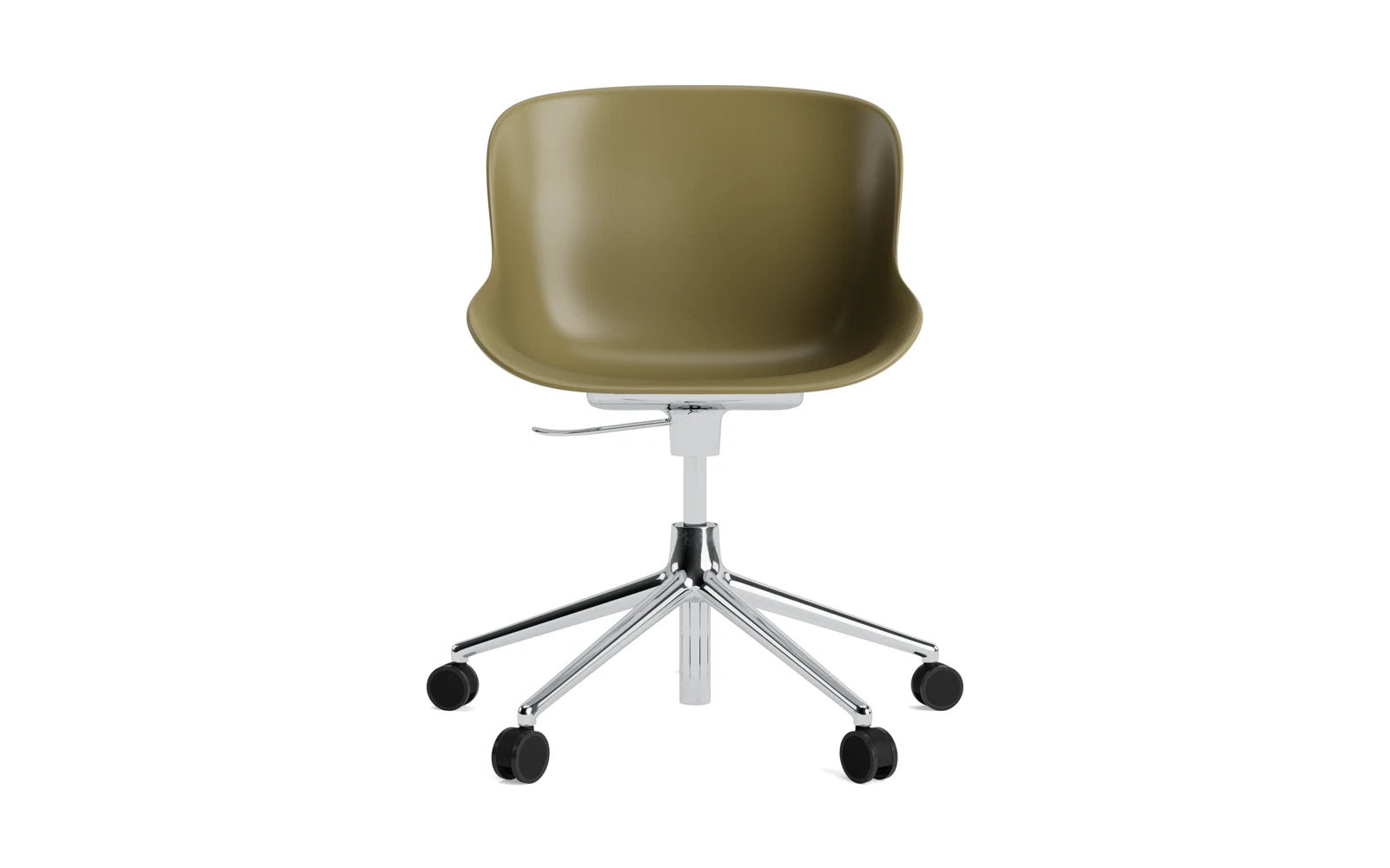 Eleganter Hyg Drehstuhl mit Rollen in Weiß von Normann Copenhagen – ideal für Büro und Zuhause, vereint Komfort und modernes Design.