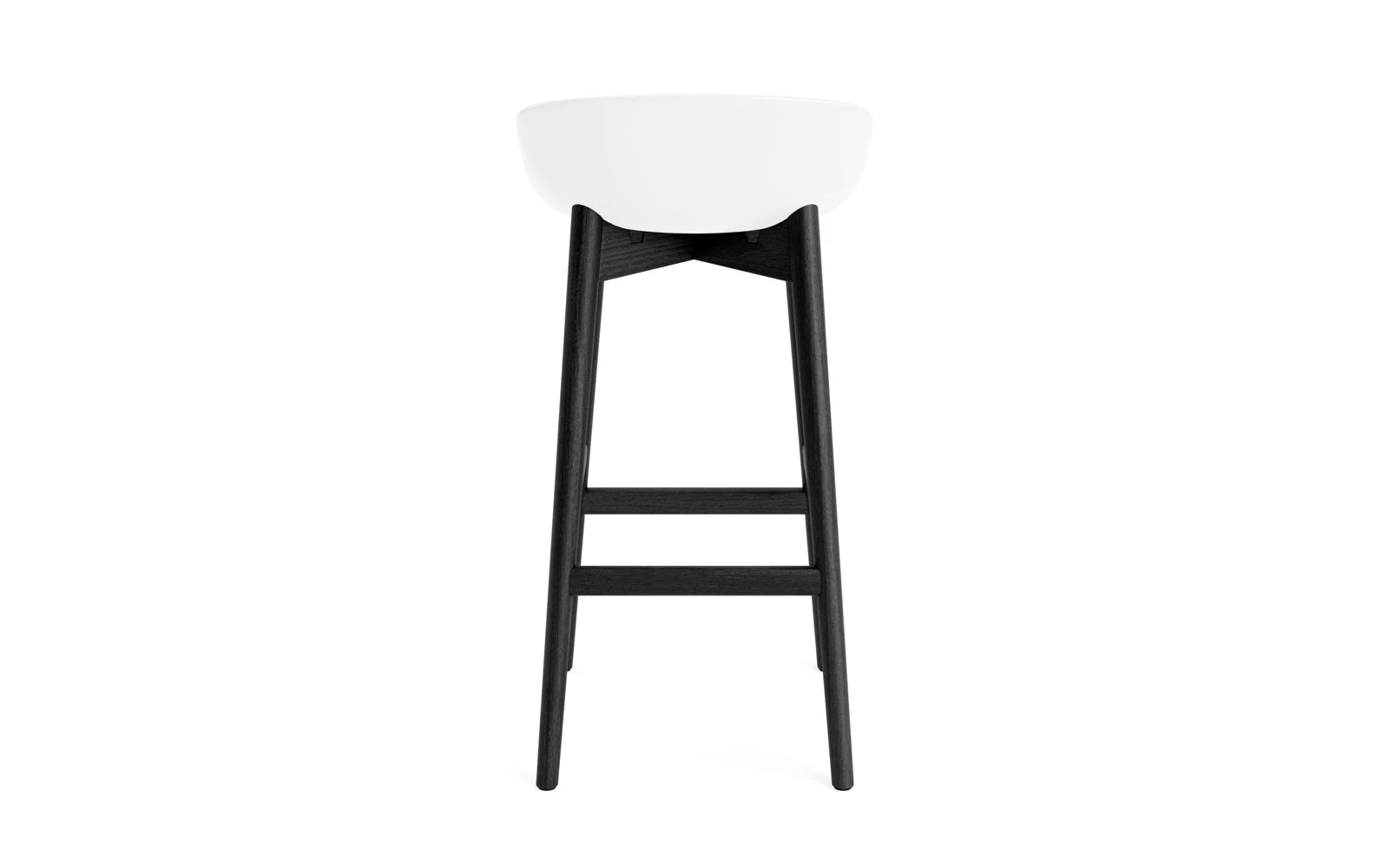 Eleganter Hyg Barhocker in 75 cm Höhe, gefertigt aus schwarzer Eiche mit einem modernen weißen Sitz, ideal für stilvolle Bars und Küchen.