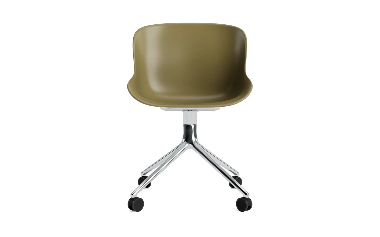Eleganter Hyg Drehstuhl 4W von Normann Copenhagen in Aluminium und Olivengrün – perfekter Mix aus Design und Funktionalität für jeden Raum.