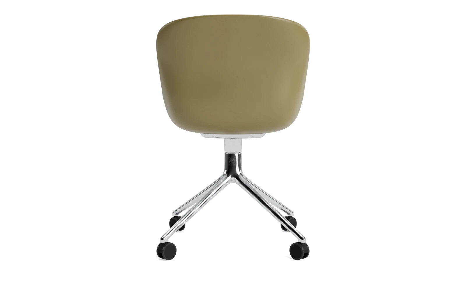 Moderner Hyg Drehstuhl 4W von Normann Copenhagen in stilvollem Olivengrün und Aluminium – ideal für zeitgemäße Wohn- und Arbeitsräume.
