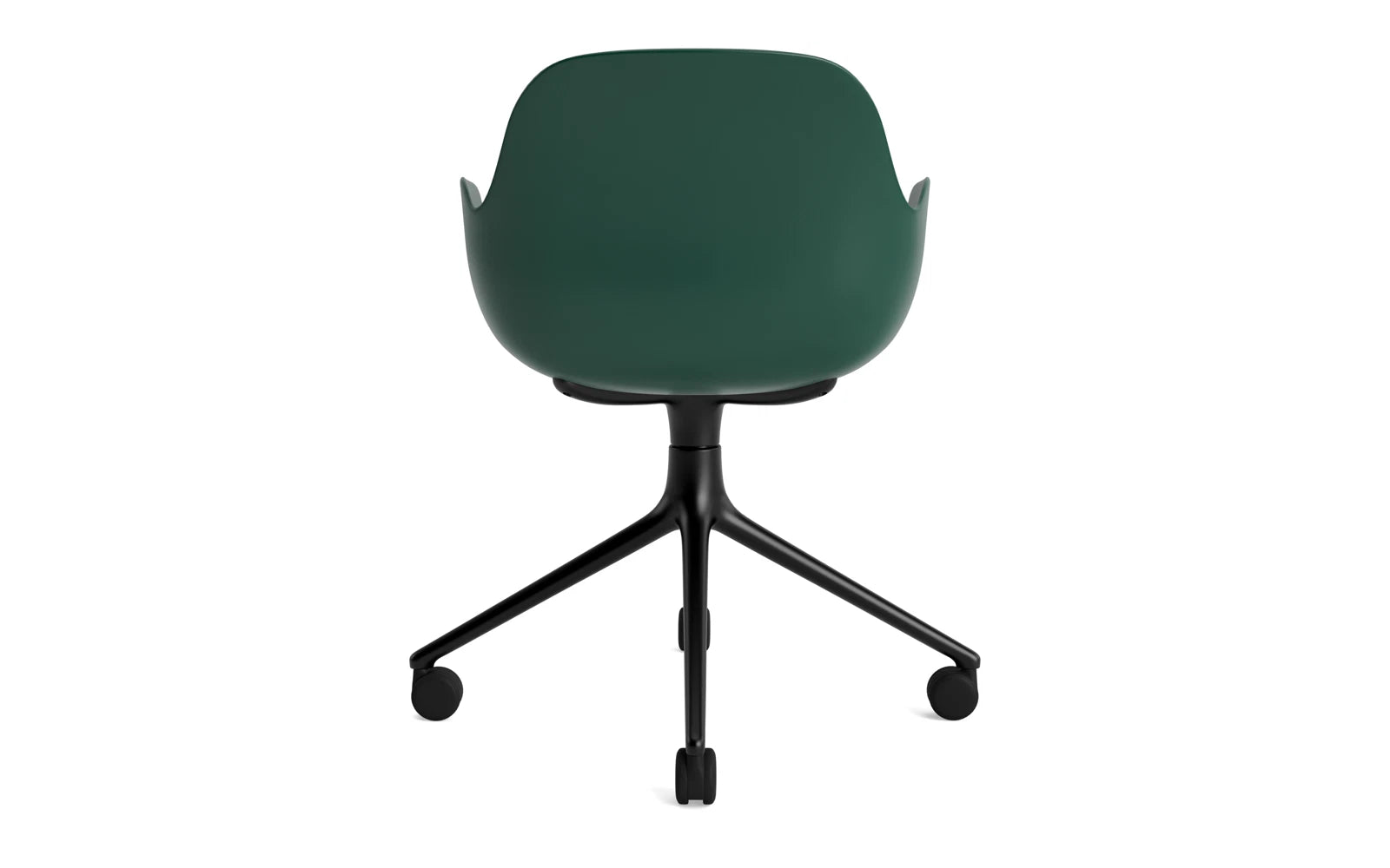 Erleben Sie den Form Drehsessel 4W von Normann Copenhagen: Ein eleganter, drehbarer Sessel mit robustem Aluminiumgestell und modernem, grünem Design.