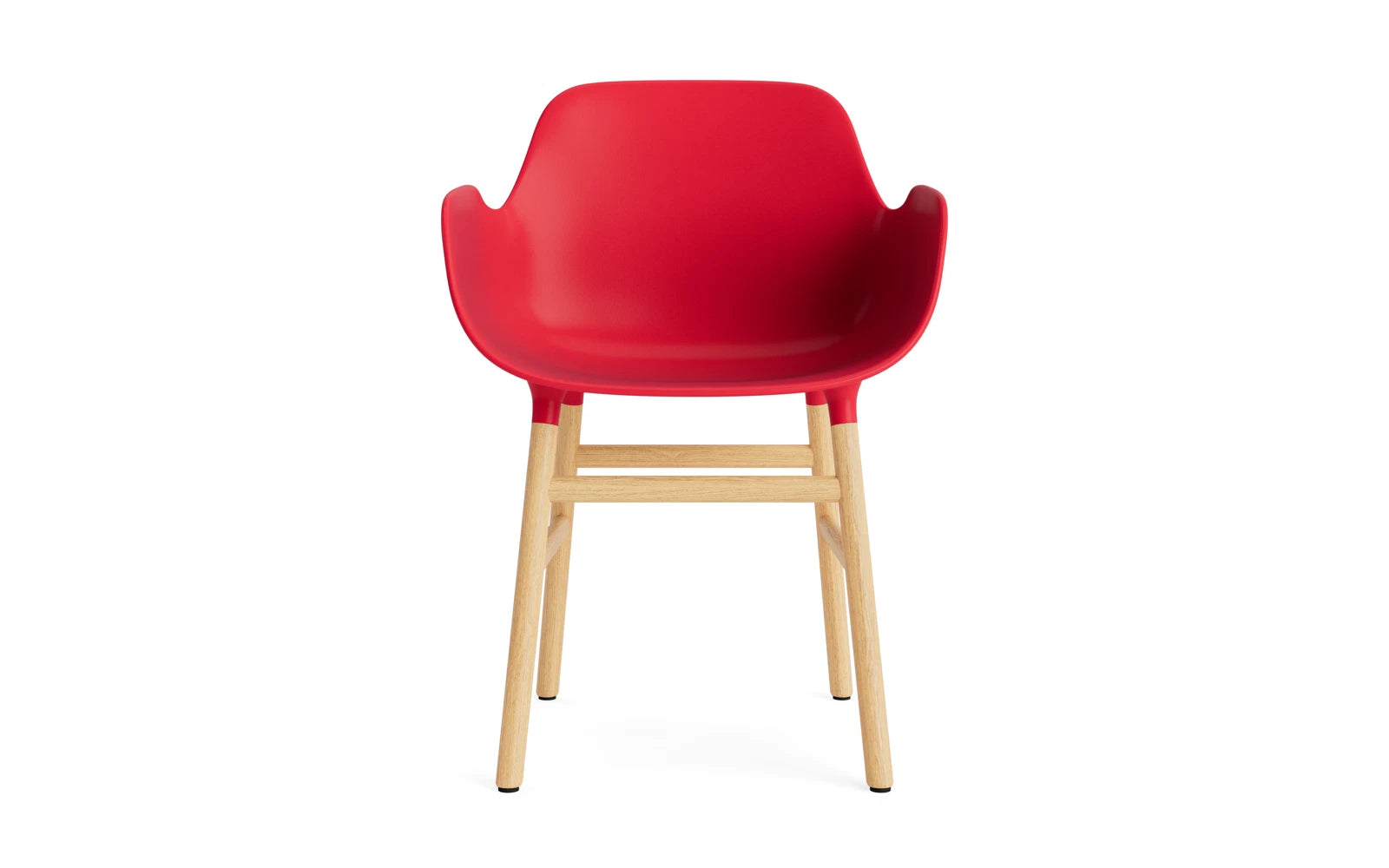 Eleganter Form Lehnstuhl in strahlendem Rot, aus robustem Eichenholz, ideal für moderne Wohnräume und stilvolle Akzente.