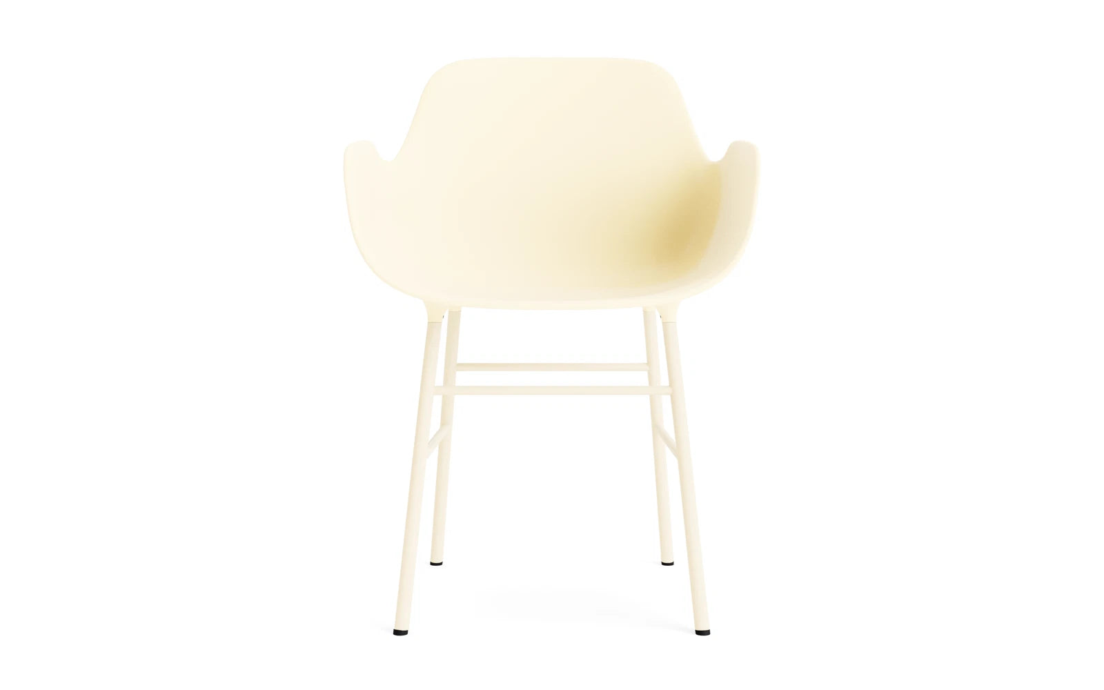 Eleganter Form Lehnstuhl in sanftem Creme, ausgestattet mit robustem Stahlgestell – perfektes Möbelstück für zeitgemäße Innenräume.