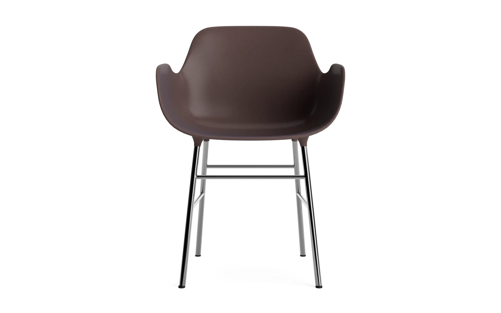 Eleganter Form Lehnstuhl in Chrom und Braun von Normann Copenhagen, ideal für modernes Wohnen mit komfortablen Armlehnen.