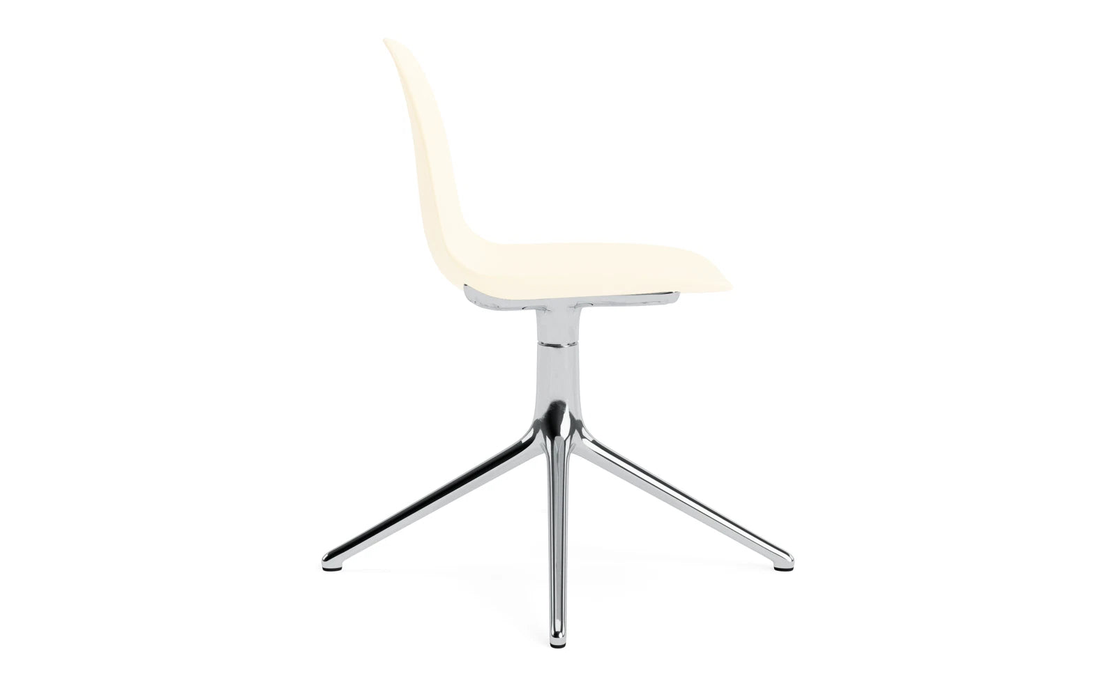 Moderner Form Drehstuhl in sanftem Creme, kombiniert mit einem stabilen Aluminiumgestell, perfekt für zeitgemäße Innenräume.