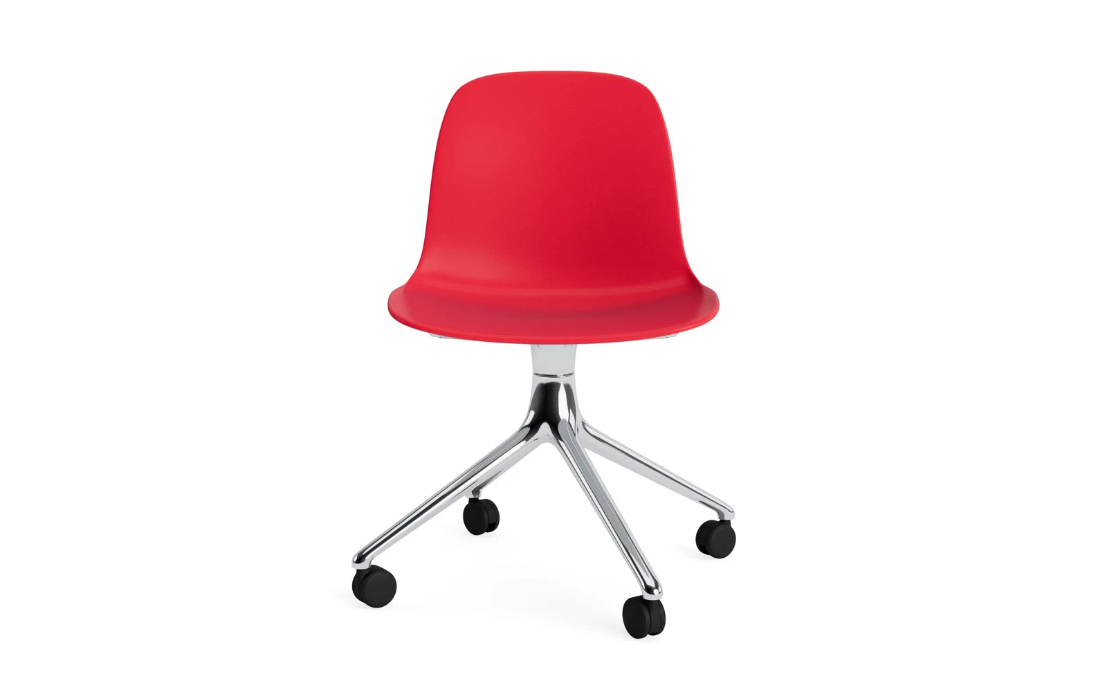 Der Form Drehstuhl 4W von Normann Copenhagen in strahlendem Rot vereint modernes Design mit Komfort und ist ideal für stilvolle Arbeits- und Wohnräume.