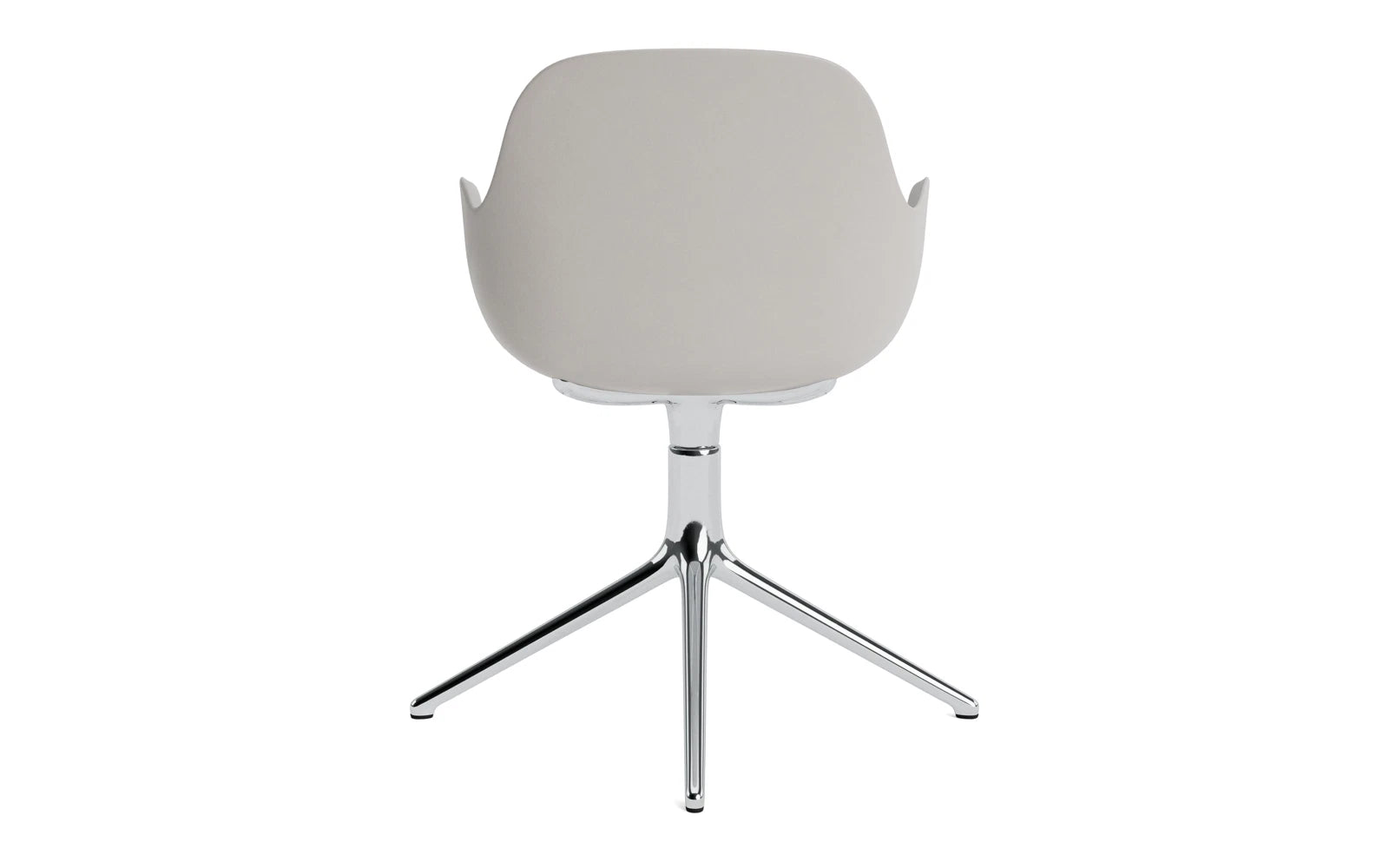 Eleganter Form Drehstuhl in warmem Grau mit Aluminiumgestell – ideal für stilvolle Büros und moderne Arbeitsumgebungen.
