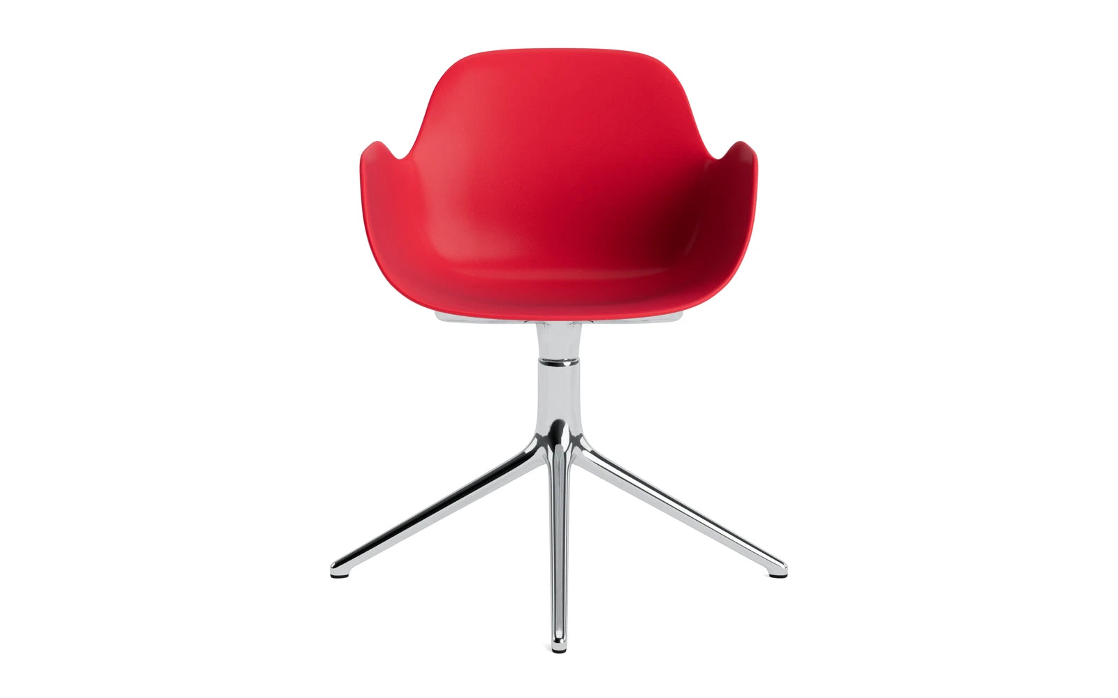 Entdecken Sie den Form Drehstuhl in leuchtendem Rot und Aluminium – ein stilvoller Bürostuhl von Normann Copenhagen, der Komfort und Eleganz vereint.
