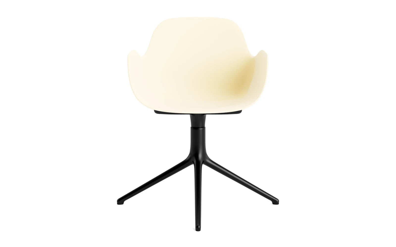 Moderner Drehstuhl in Creme mit stilvollem schwarzem Aluminiumrahmen, perfekt für einladende Büros und inspirierende Arbeitsplätze.