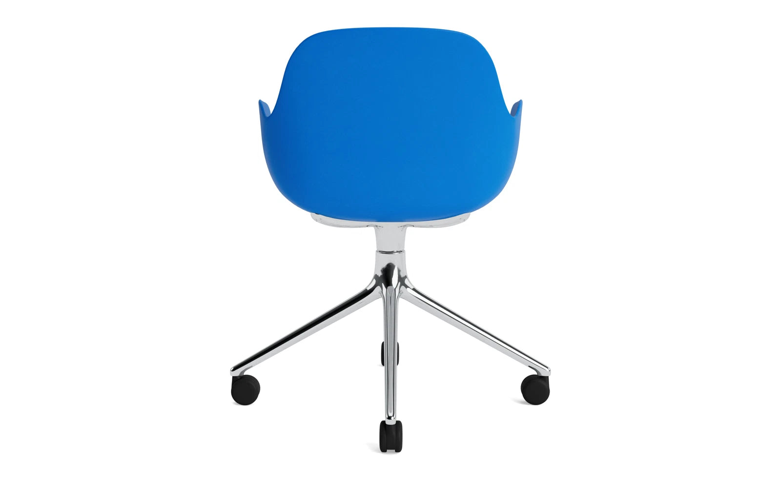 Moderner Form Drehstuhl 4W aus Aluminium in leuchtendem Blau, perfekt für stilvolle Büros und ergonomisches Arbeiten.