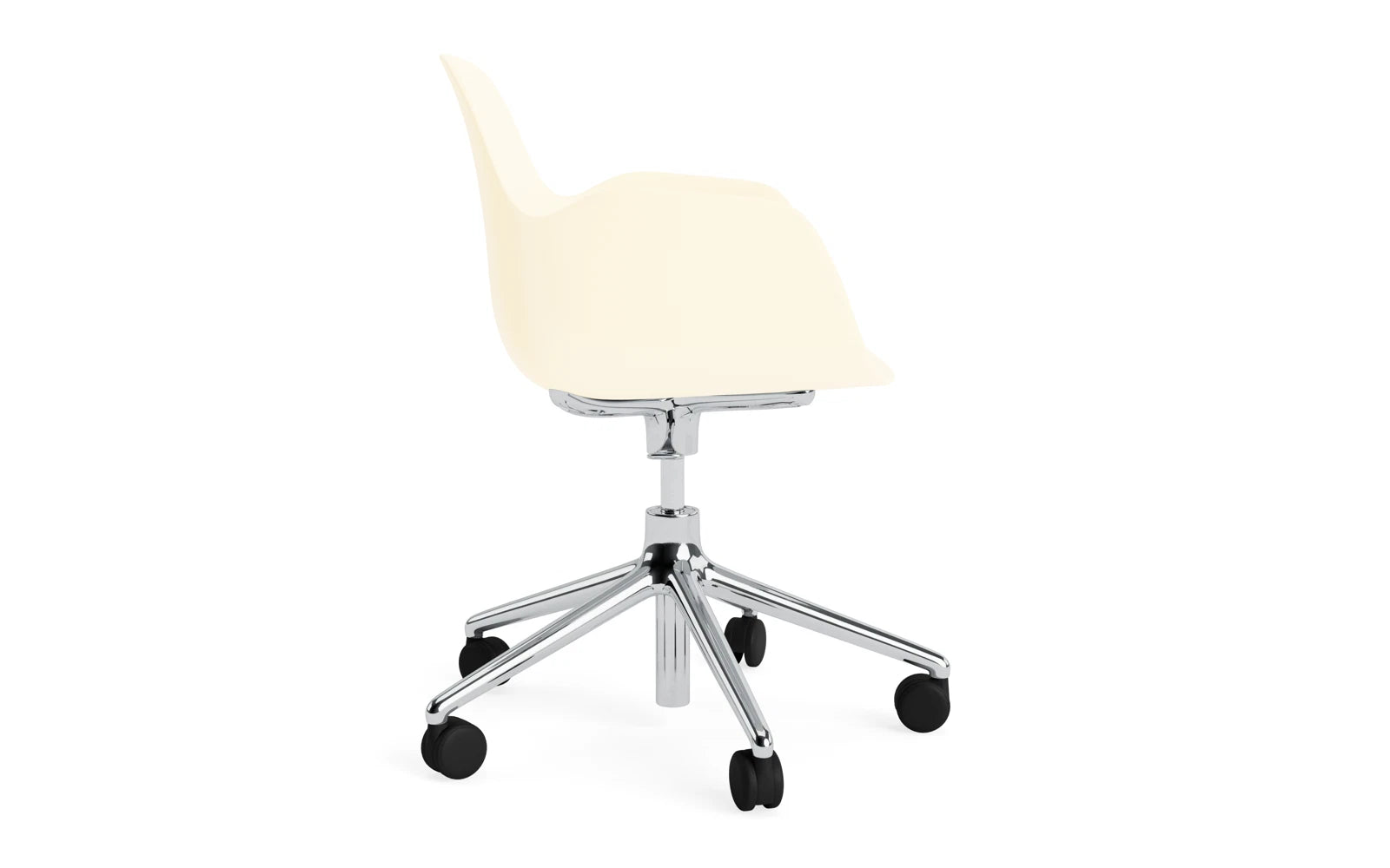 Moderner Form Drehstuhl in Creme mit Aluminiumgestell, ideal für stilvolle Büros und Home-Offices, vereint Komfort und Funktionalität.