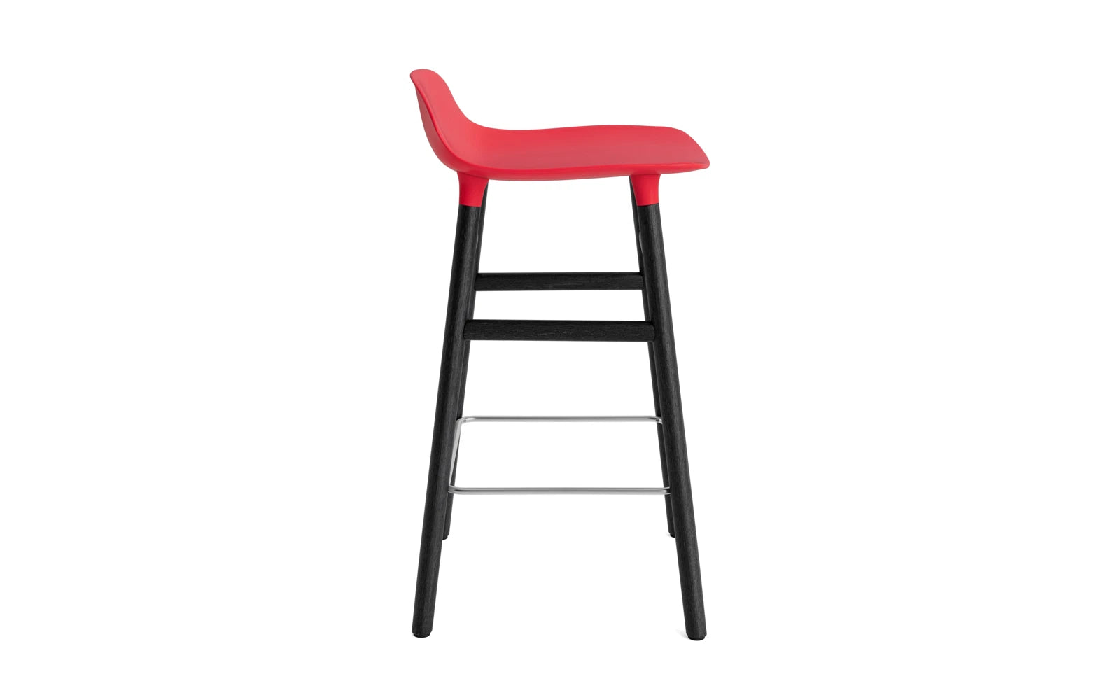Moderner Form Barstuhl in strahlendem Rot und klassischem Schwarz, 65 cm hoch – perfekt für stilvolle Bar- und Essplatzgestaltungen.