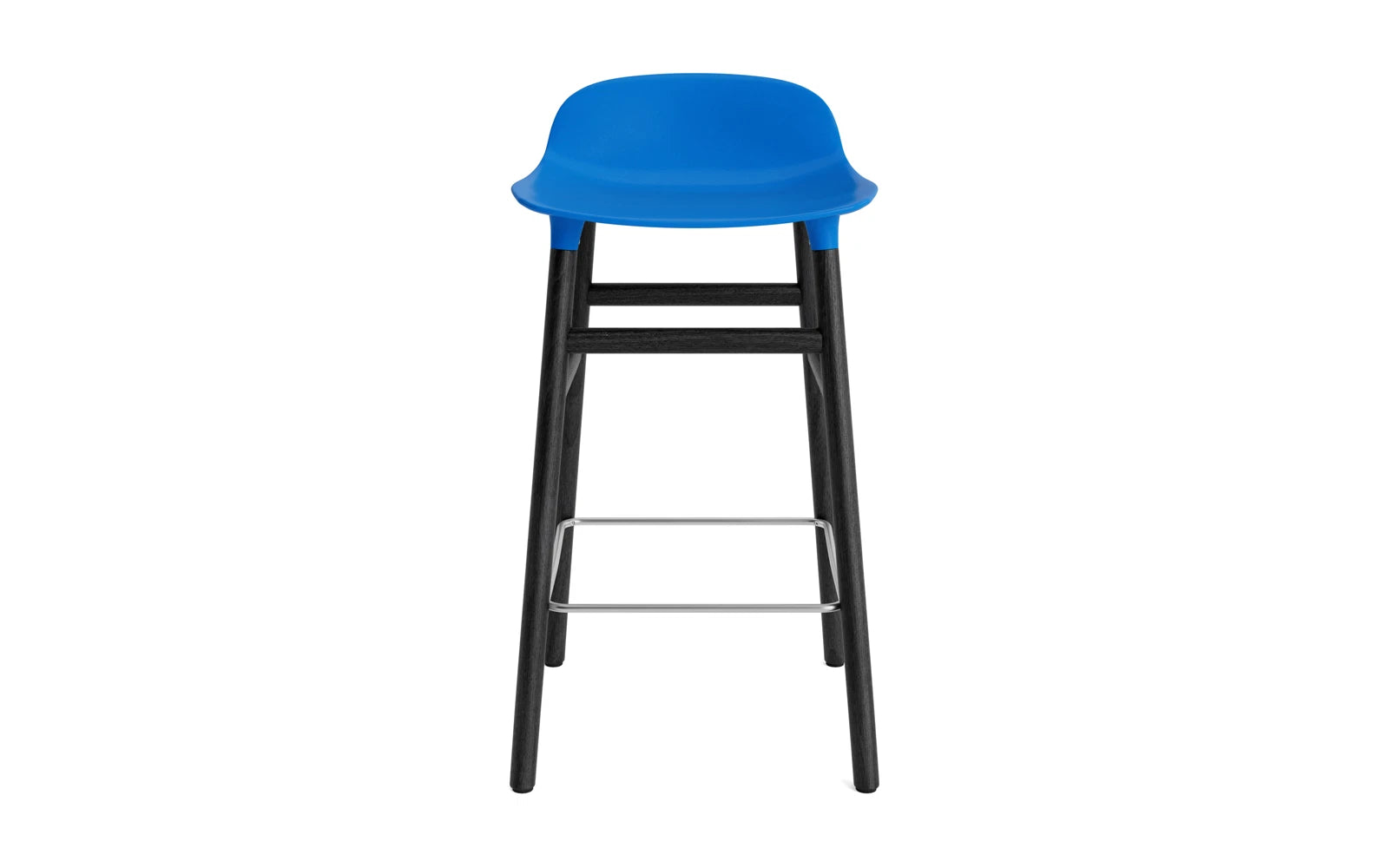 Stylischer Form Barstuhl in leuchtendem Blau und Schwarz, ideal für Bars und moderne Wohnräume, Höhe 65 cm.