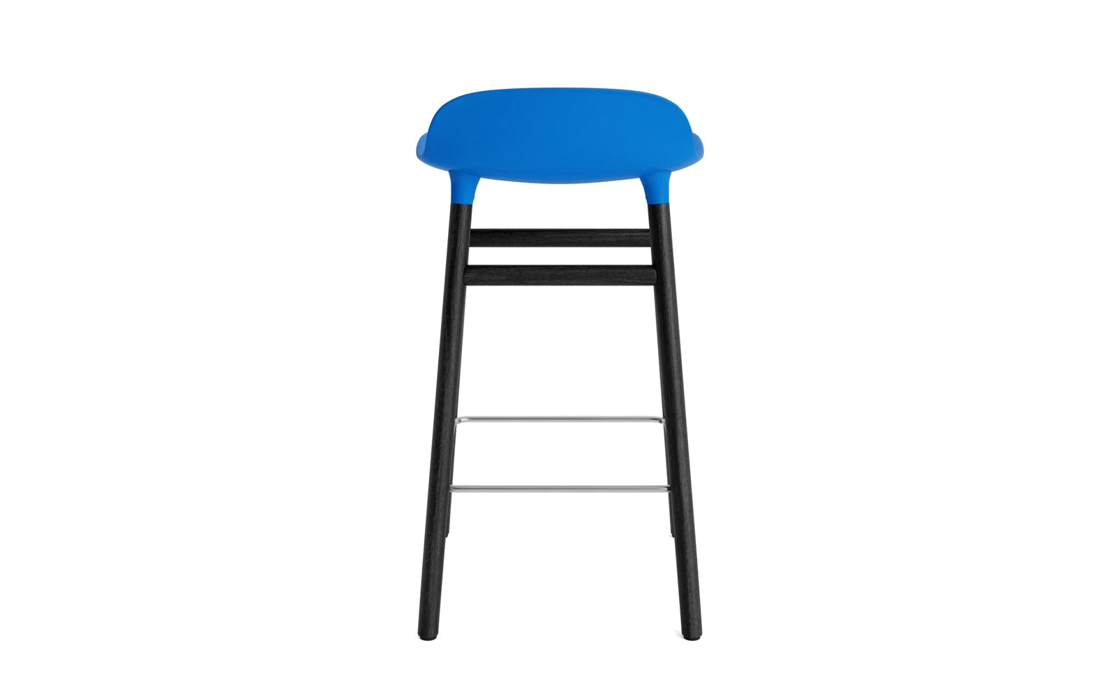 Eleganter Form Barstuhl in strahlendem Blau und Schwarz, perfekt für stilvolle Bars und zeitgemäße Wohnumgebungen, Höhe 65 cm.