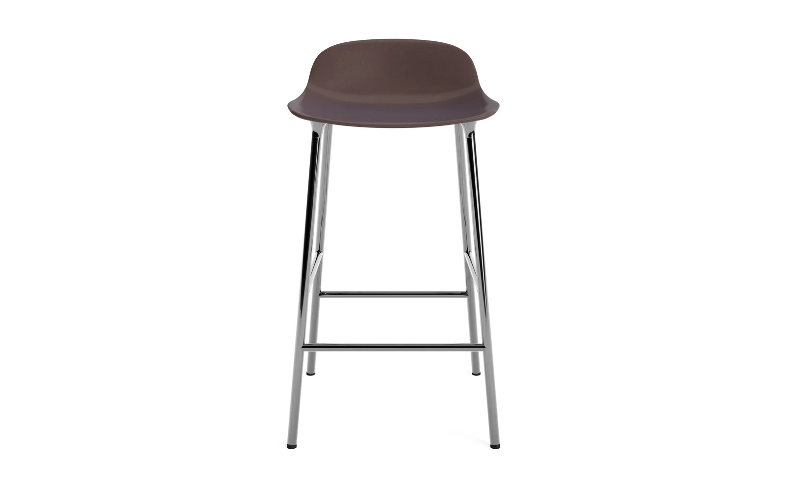Eleganter Form Barstuhl in Braun und Chrom, 65 cm hoch, ideal für stilvolle Bars und moderne Wohnräume.
