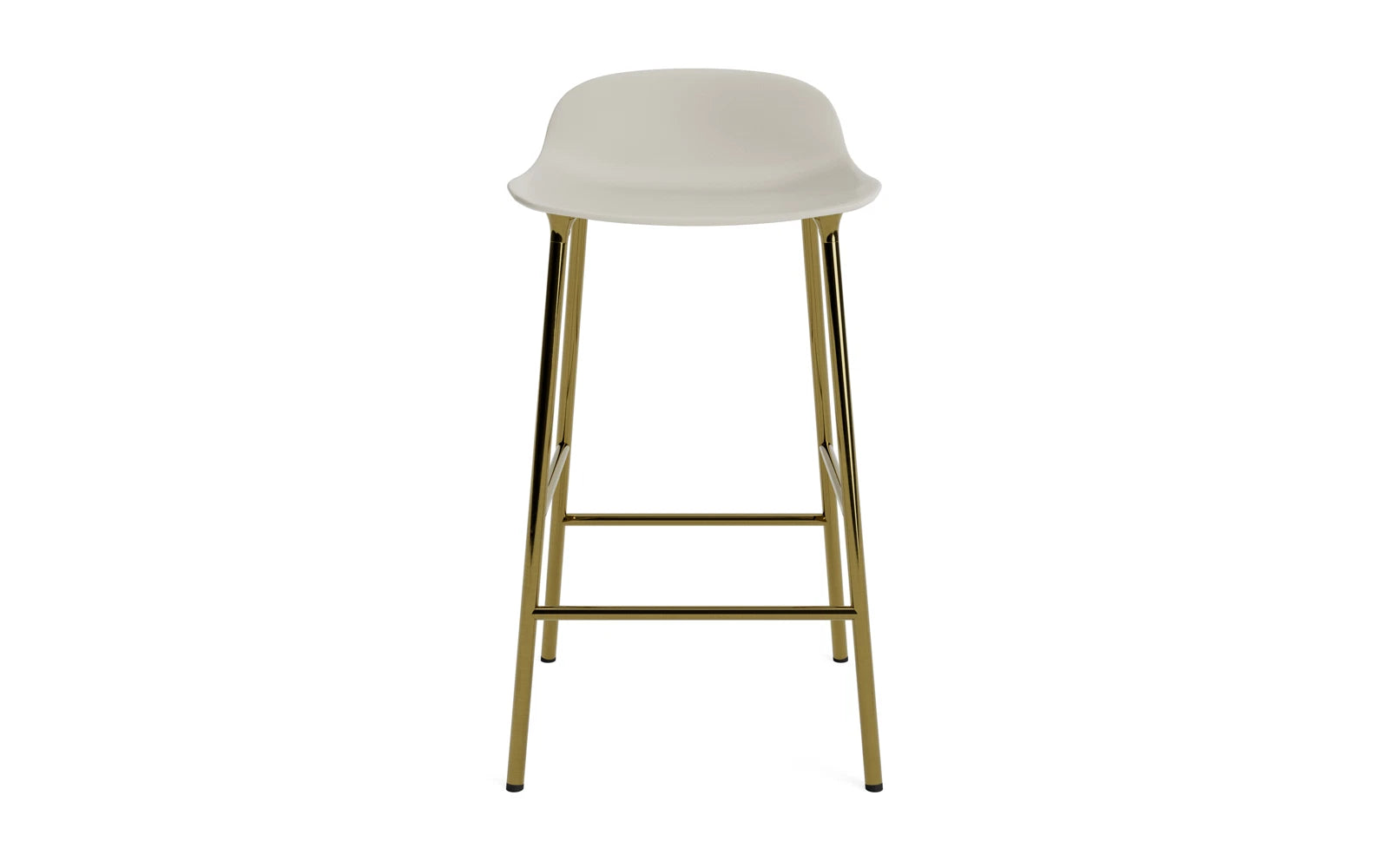 Erleben Sie den Form Barstuhl 65 cm in Messing Hellgrau von Normann Copenhagen – ein elegantes Möbelstück, das modernes Design und Funktionalität perfekt kombiniert!