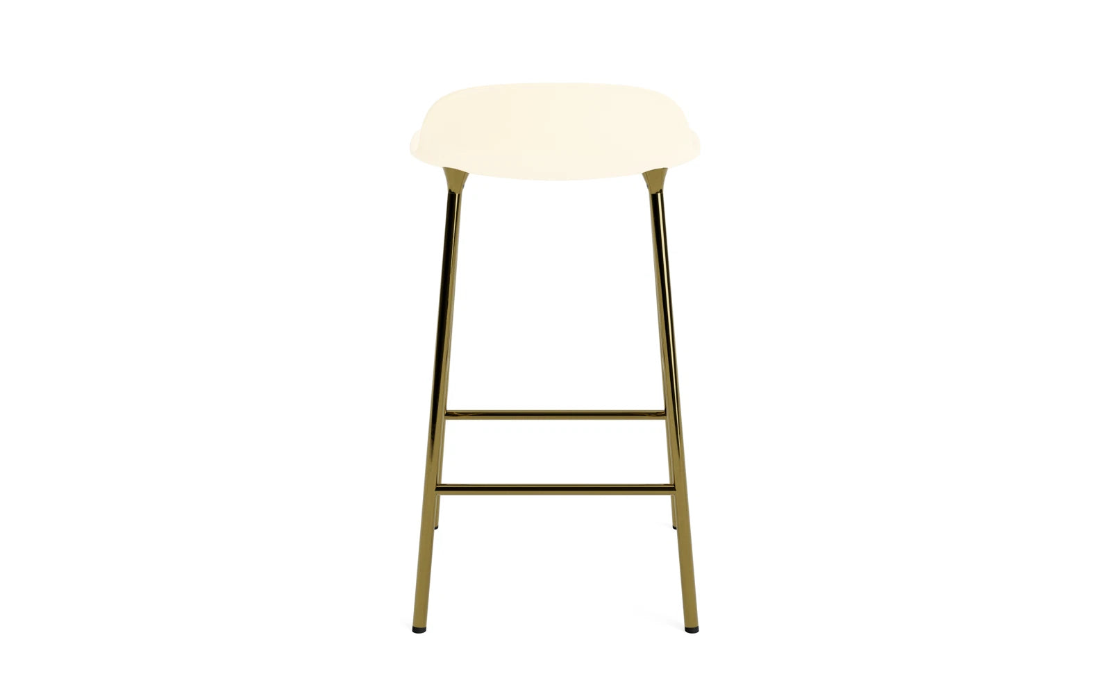 Erleben Sie den Form Barstuhl 65 cm in Messing und Creme – ein stilvolles Designhighlight, das Eleganz und Funktionalität vereint.