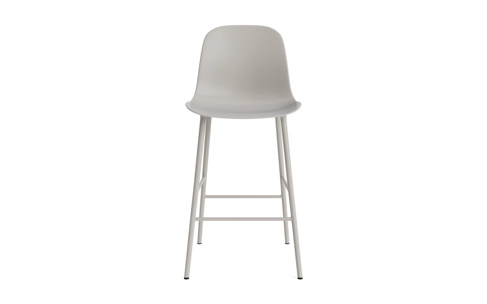 Eleganter Form Barstuhl in warmem Grau, aus langlebigem Stahl, perfekt für stilvolle Bar- und Esszimmer-Ambiente.