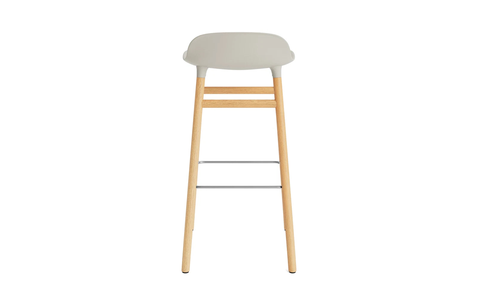 Eleganter Form Barstuhl in Hellgrau mit Eichelementen, perfekt für zeitgemäße Einrichtung und gemütliche Bar-Atmosphäre.