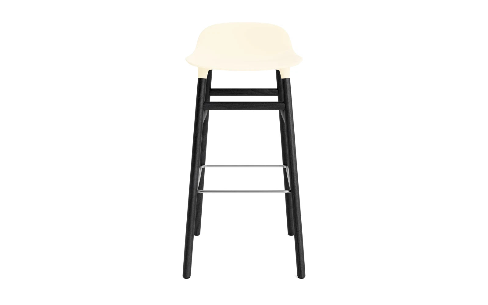 Entdecken Sie den eleganten Form Barstuhl in creme und schwarz von Normann Copenhagen – ideal für moderne Wohnräume und Bars.