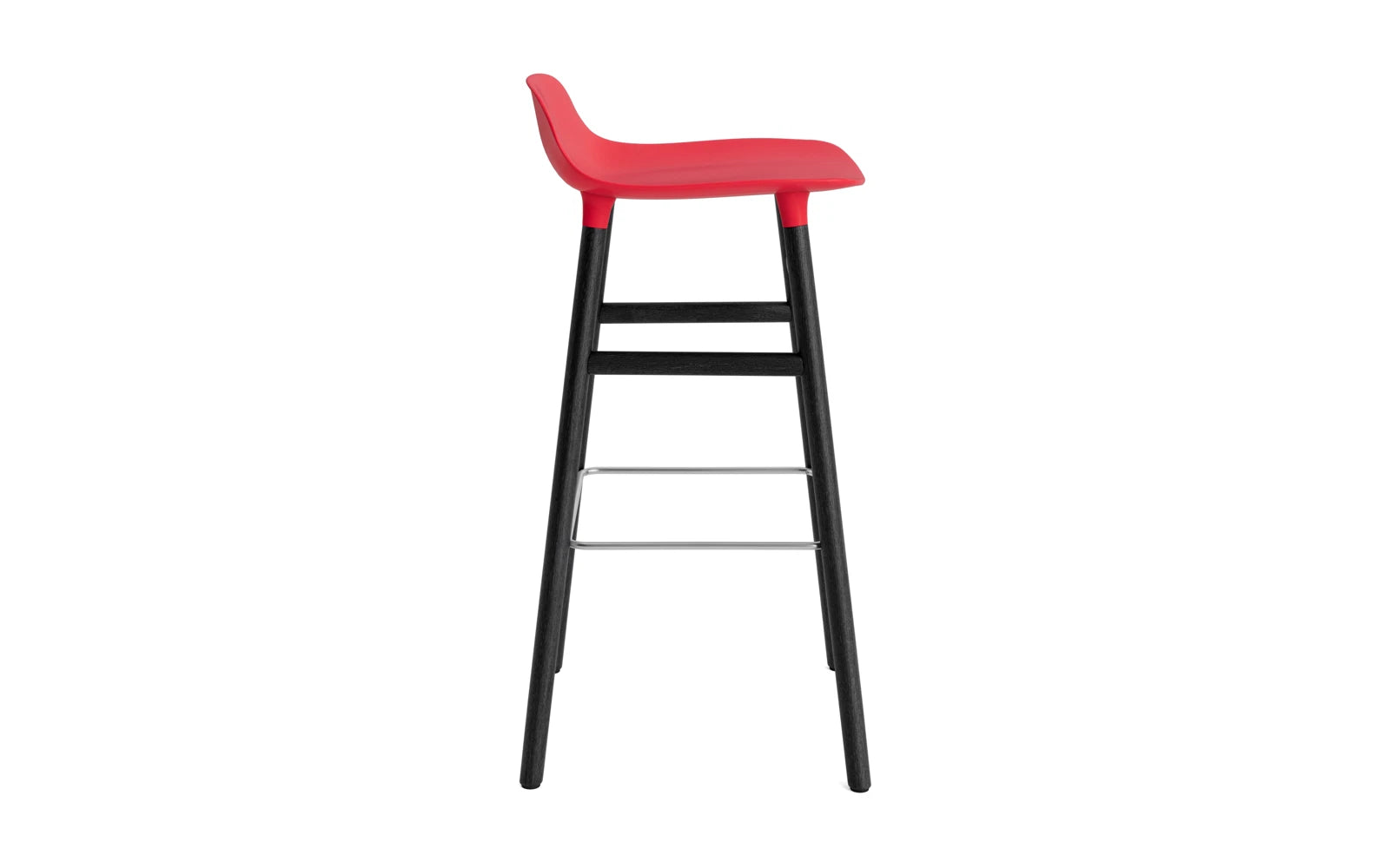 Der Form Barstuhl von Normann Copenhagen in leuchtendem Rot und Schwarz – stilvoll und modern, ideal für Bars und Essbereiche.