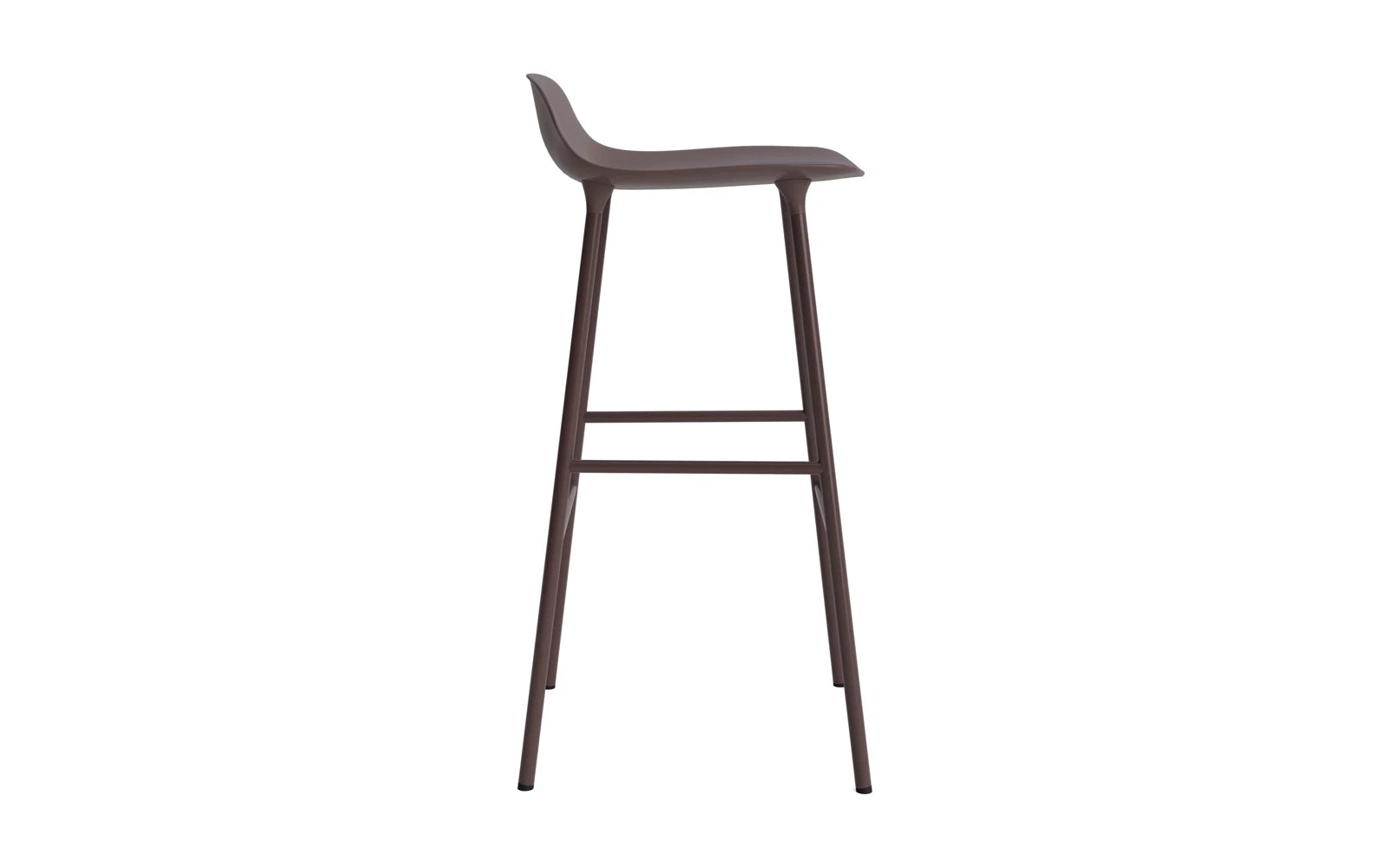 Eleganter Form Barstuhl in Braun und Stahl, 75 cm hoch – ideal für moderne Bars und Essbereiche, vereint Komfort und zeitgemäßes Design.