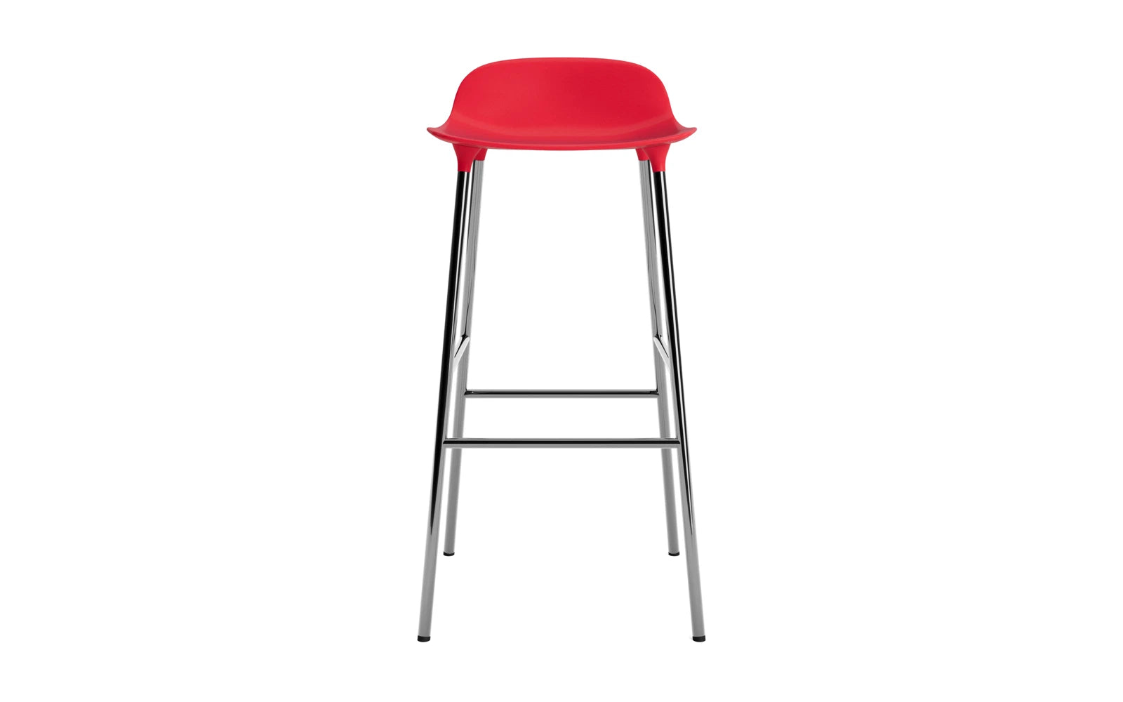 Erleben Sie den Form Barstuhl 75 cm in strahlendem Rot und Chrom – ein modernes Designstück, das Stil und Funktionalität perfekt kombiniert!