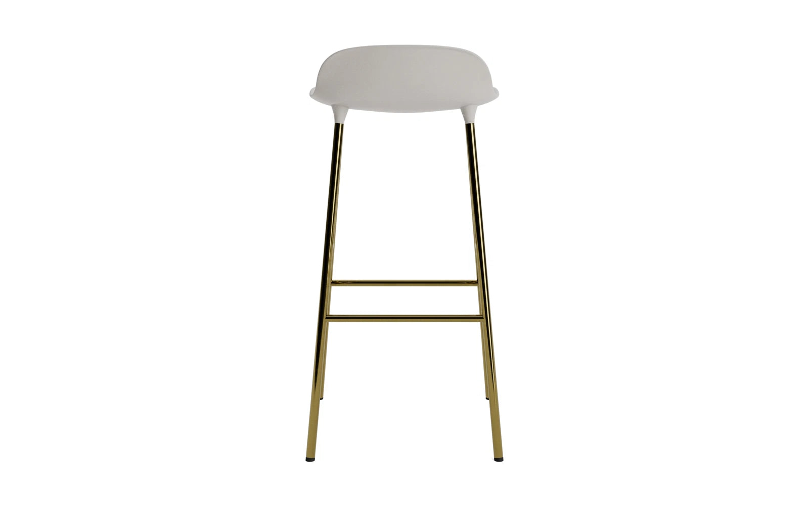 Entdecken Sie den stilvollen Form Barstuhl von Normann Copenhagen in warmem Grau mit edlen Messingakzenten – perfekt für moderne Wohnräume.