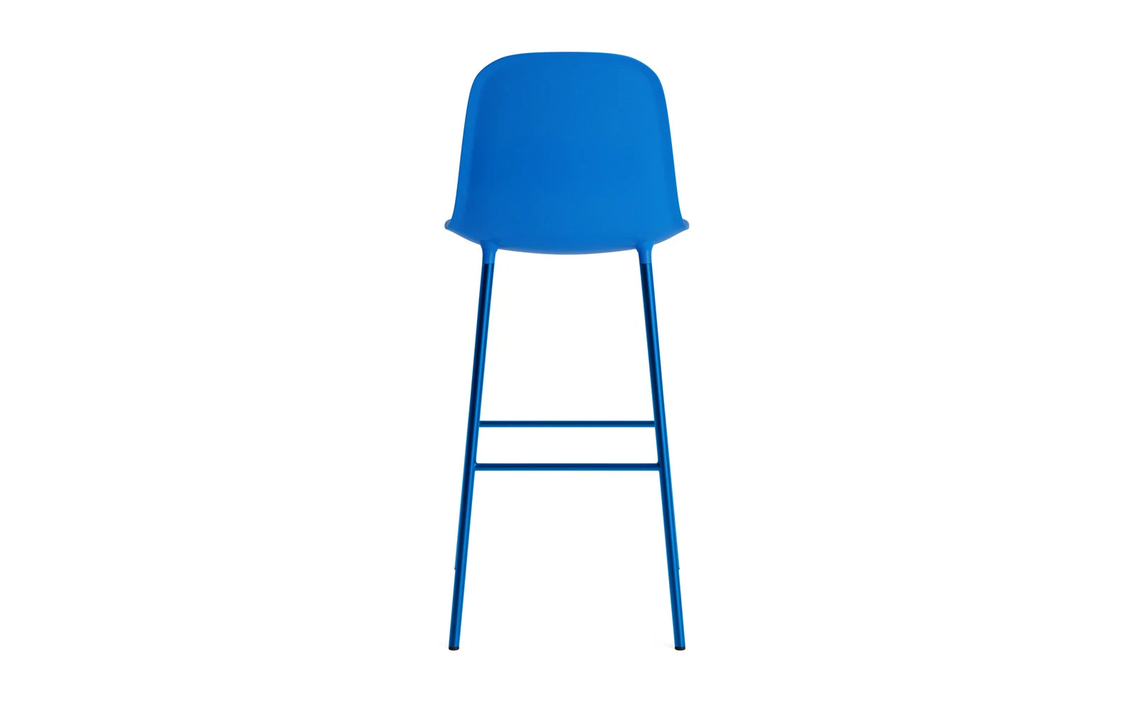 Eleganter Form Barstuhl in strahlendem Blau, 75 cm hoch, aus robustem Stahl – ideal für zeitgemäße Wohnräume und Bars.