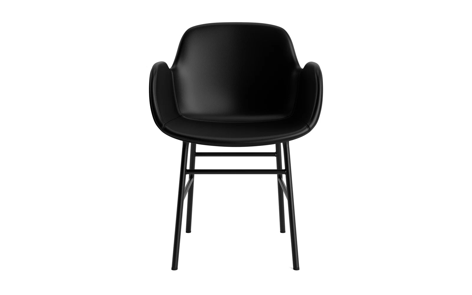Eleganter gepolsterter Lehnstuhl in Schwarz mit Armlehnen, gefertigt aus strapazierfähigem Ultra Leder und robustem Stahl von Normann Copenhagen.