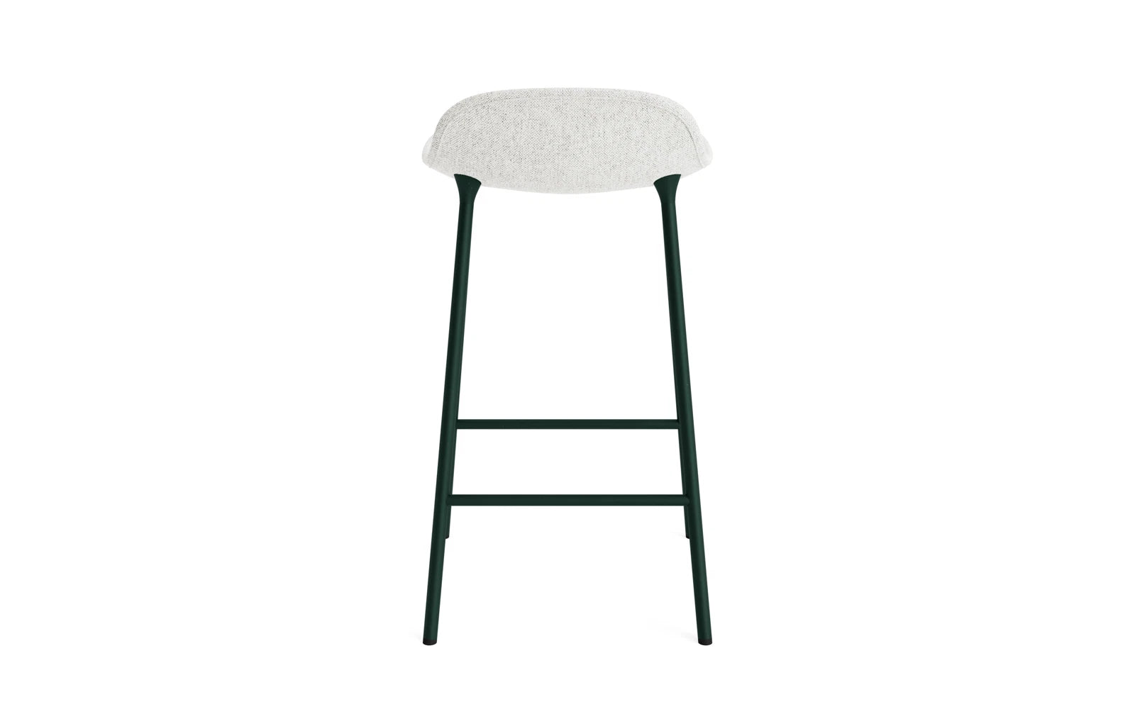 Entdecken Sie den eleganten Form Barstuhl mit 65 cm Höhe, gepolstert in grünem Hallingdal-Stoff und robustem Stahlgestell – ideal für moderne Räume.