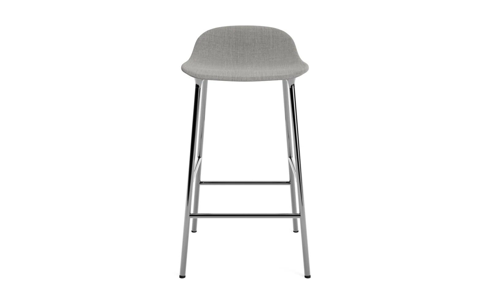 Eleganter Form Barstuhl mit 65 cm Höhe, gepolstert und mit glänzendem Chromgestell – perfektes Design für stilvolle Bars und Küchen.