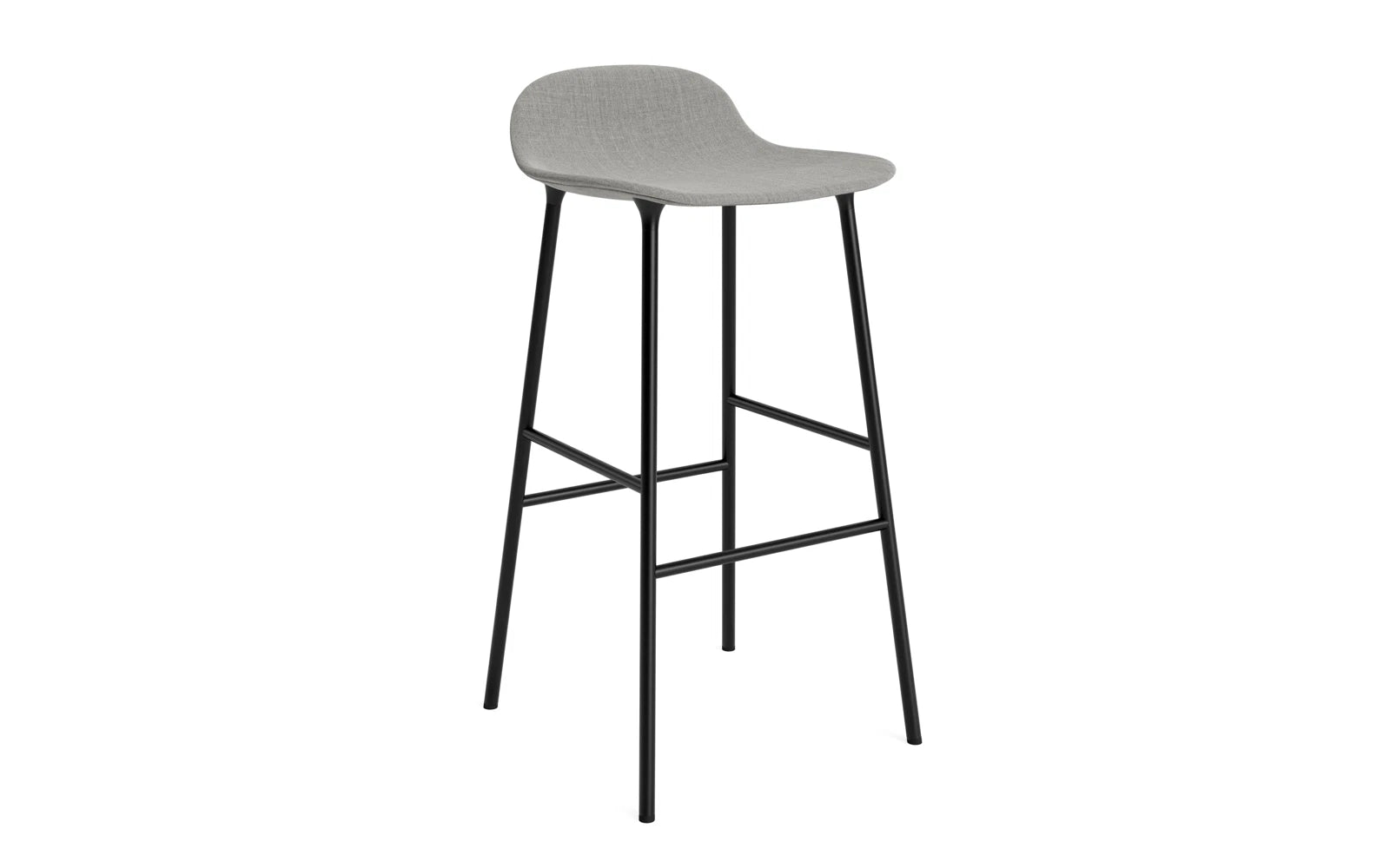 Stylischer Barstuhl mit 75 cm Höhe, gepolstert in hochwertigem Remix-Stoff, schwarzer Stahlrahmen – perfekt für trendige Bars und Küchen.