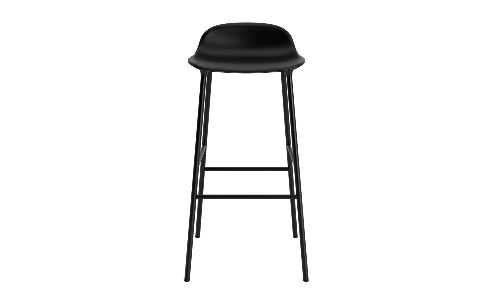 Moderner gepolsterter Barstuhl in Schwarz, 75 cm hoch, aus stabilem Stahl, perfekt für stilvolle Bars und Essbereiche.