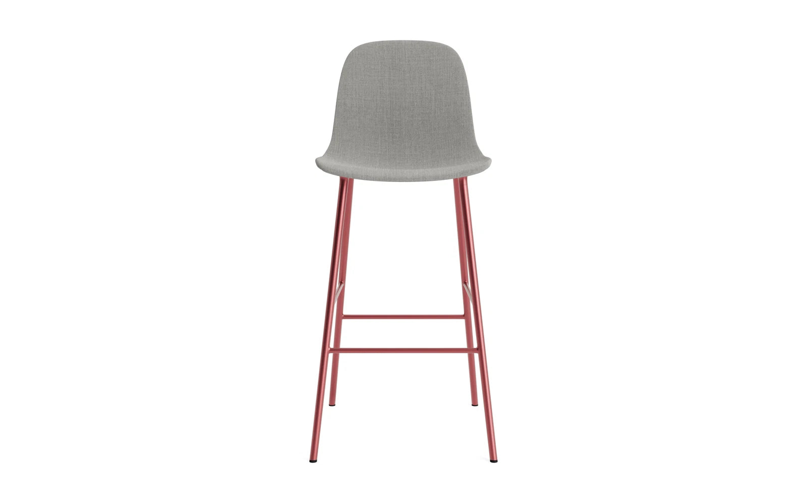 Stylischer gepolsterter Barstuhl in Rot mit 75 cm Höhe aus langlebigem Stahl. Ideal für trendige Wohnräume und Gastronomie. Design von Normann Copenhagen.