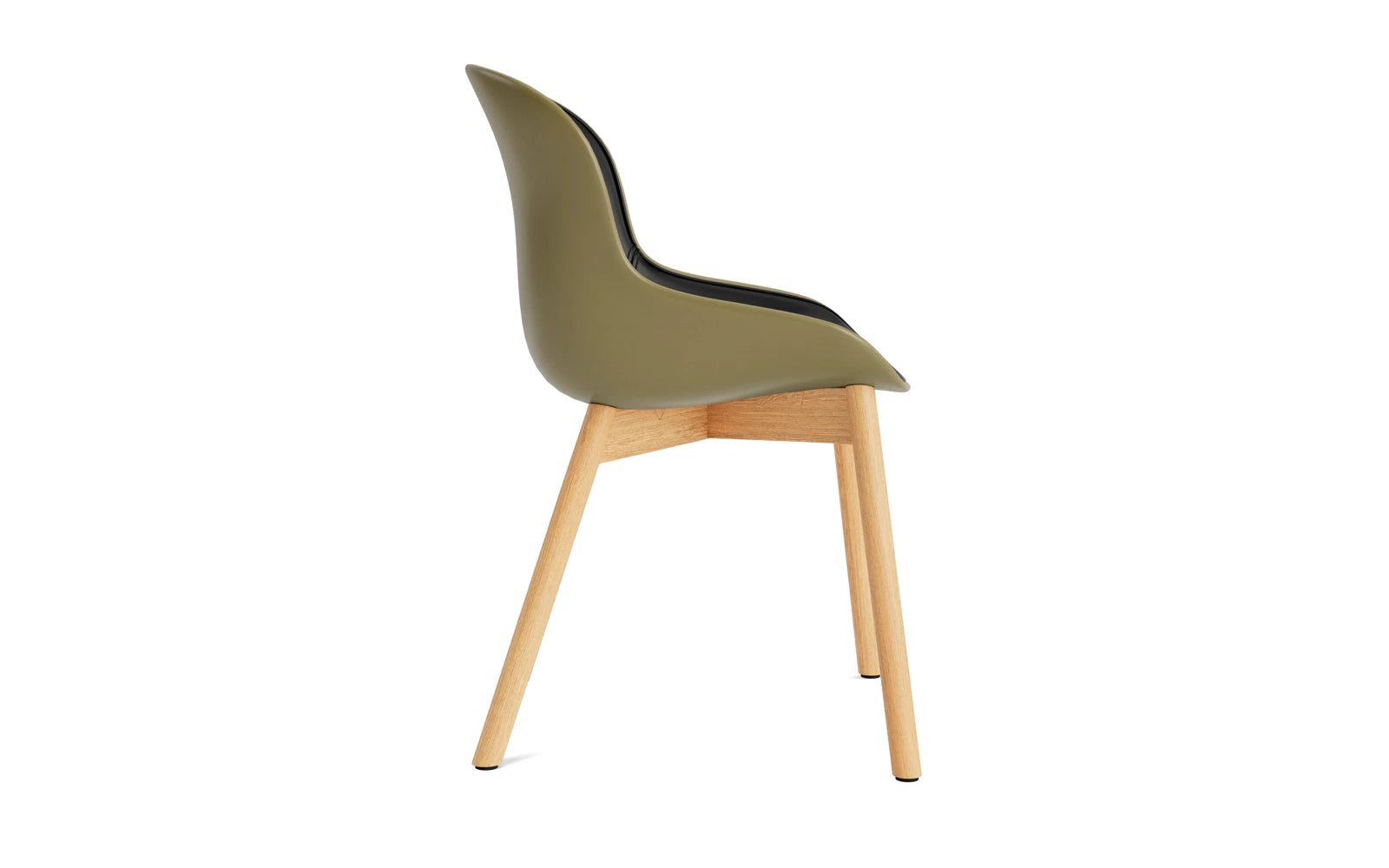 Stilvoller Hyg Stuhl von Normann Copenhagen in Eiche Olive, ausgestattet mit komfortablem Polster, perfekt für zeitgemäße Wohnräume.