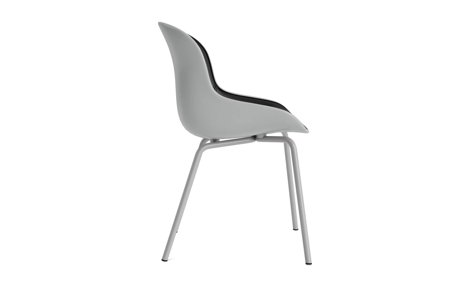 Moderner Hyg Stuhl von Normann Copenhagen mit grauem Polster und robustem Stahlgestell, perfekt für zeitgemäße Einrichtung und Designliebhaber.